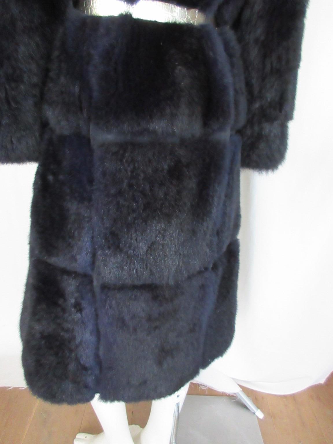 Pierre Balmain Paris Dark Blue Fur Coat For Sale 5