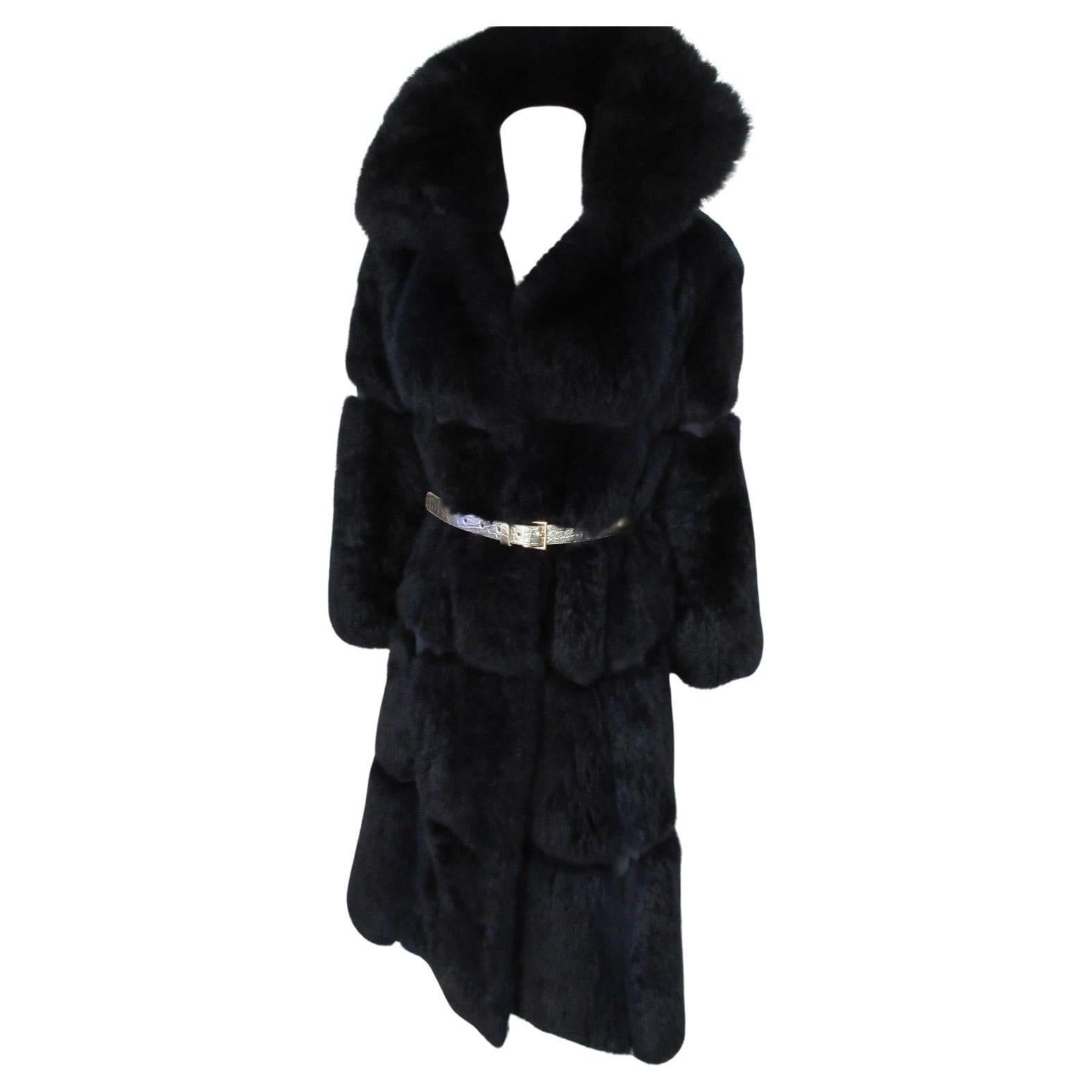 Pierre Balmain Paris Dark Blue Fur Coat For Sale