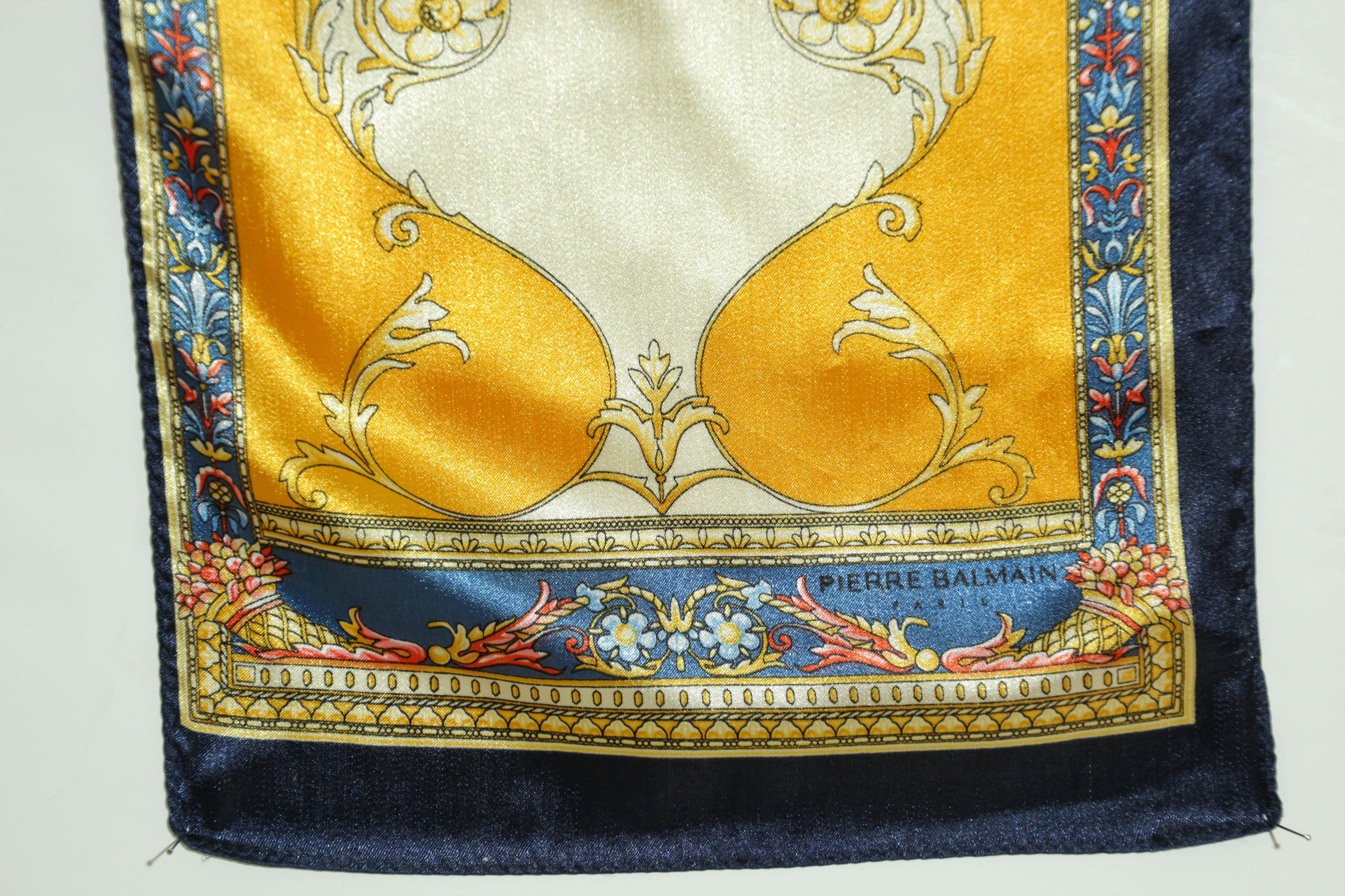 Pierre Balmain Paris Francois 1er Neckerchief Scarf Gold and Blue For Sale 6
