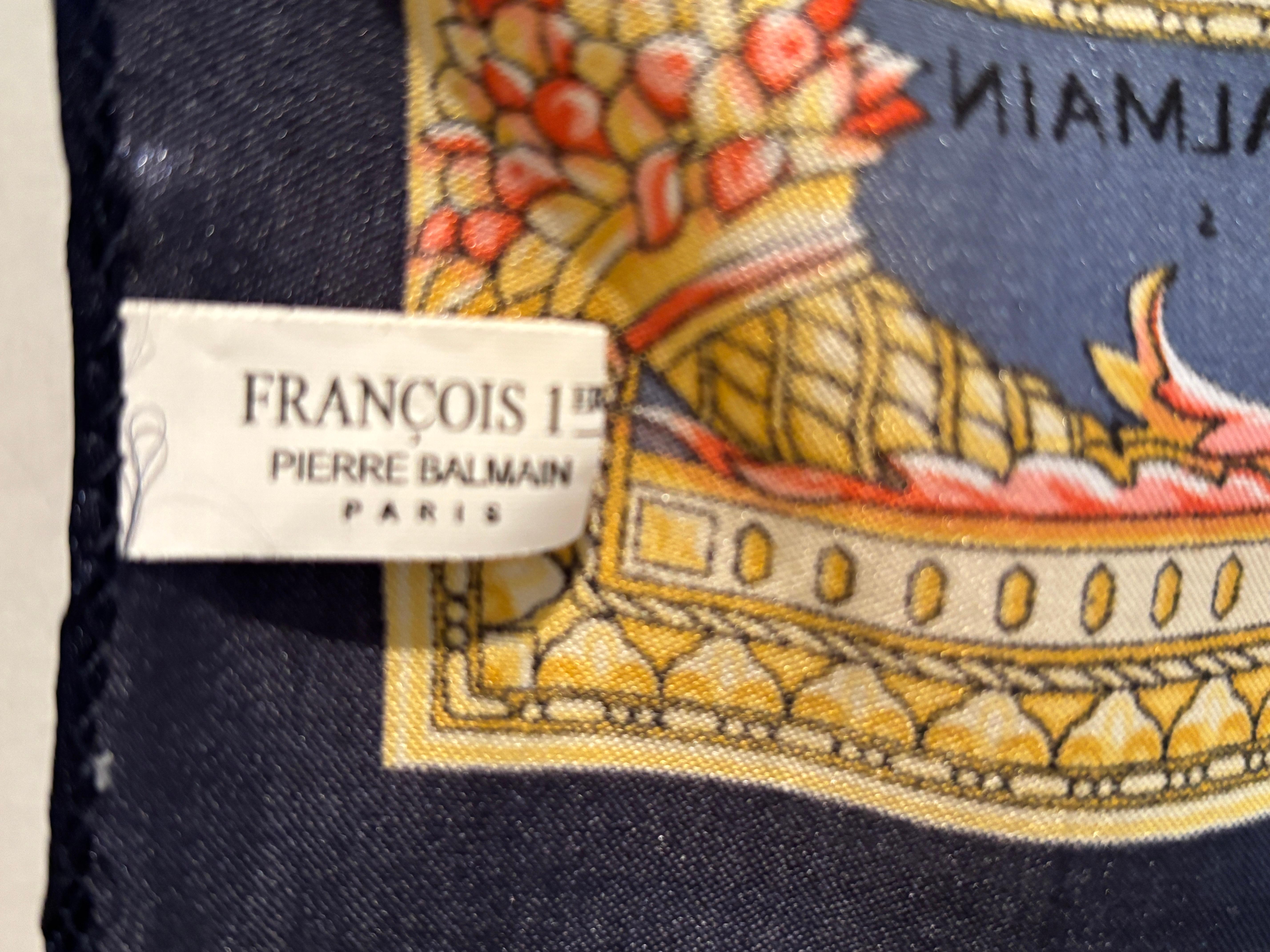 Pierre Balmain Paris Francois 1er Neckerchief Scarf Gold and Blue For Sale 9