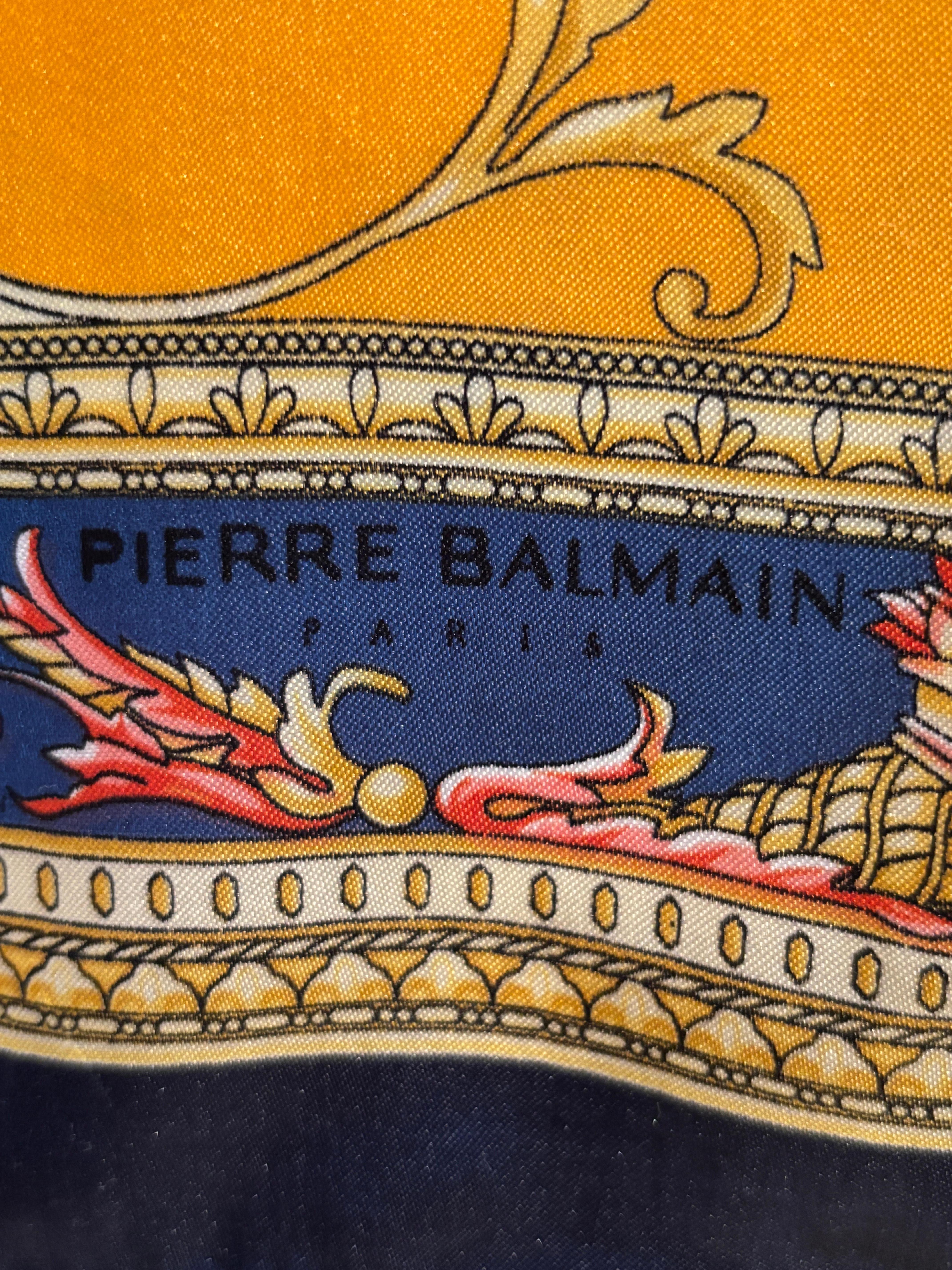 Pierre Balmain Paris Francois 1er Neckerchief Scarf Gold and Blue For Sale 10