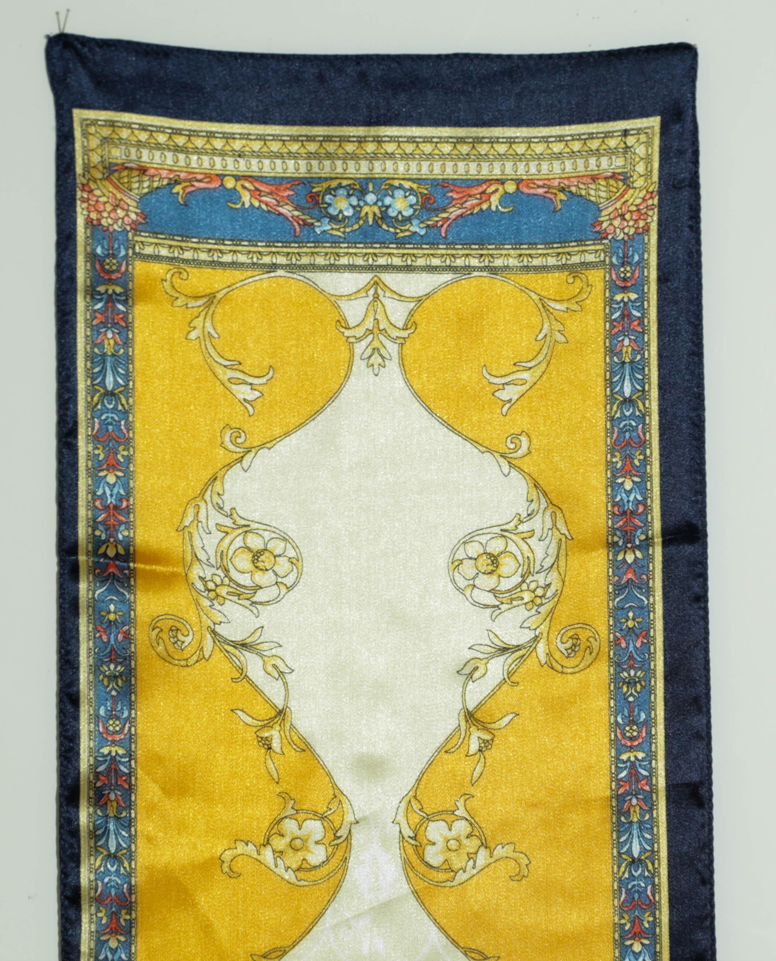 Women's or Men's Pierre Balmain Paris Francois 1er Neckerchief Scarf Gold and Blue For Sale