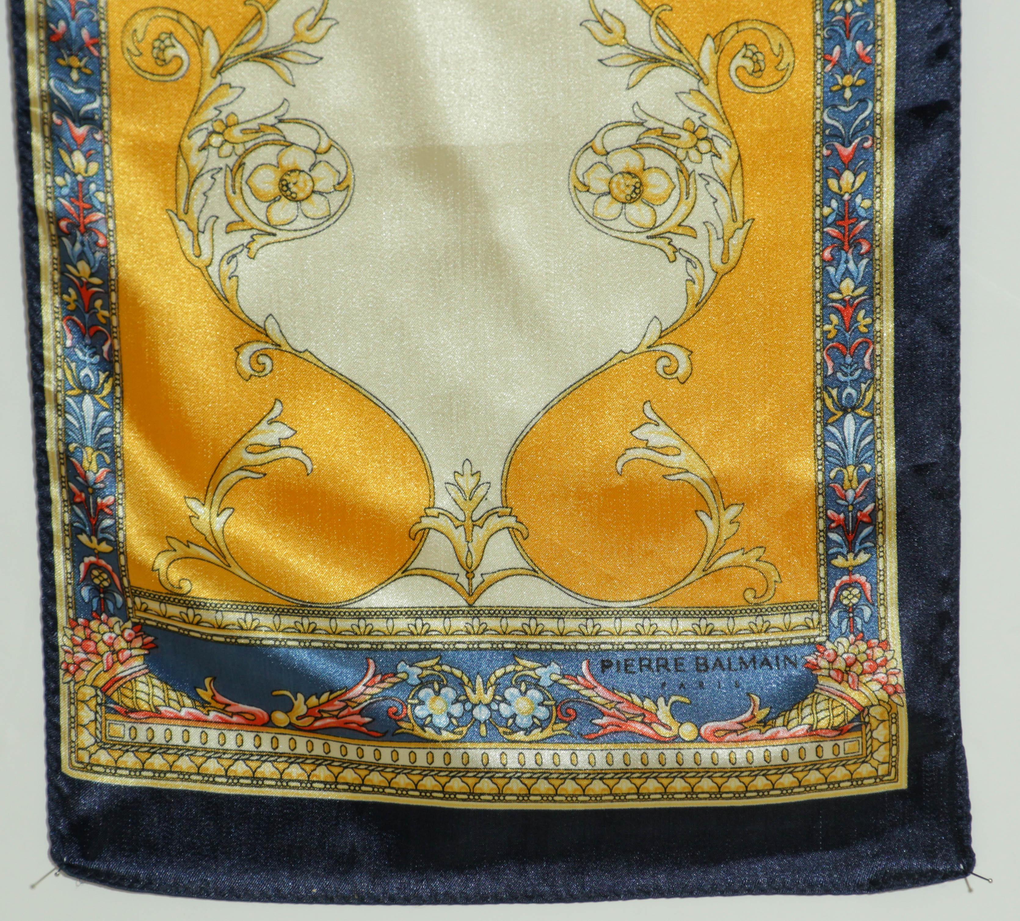 Pierre Balmain Paris Francois 1er Neckerchief Scarf Gold and Blue For Sale 3