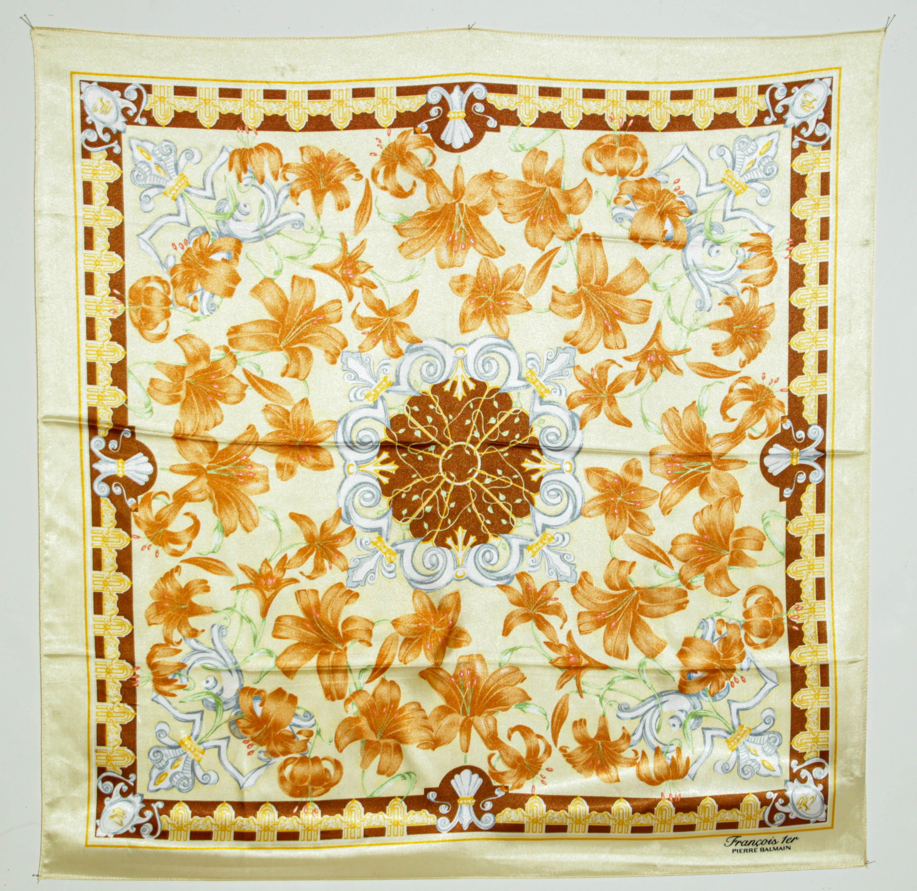 Pierre Balmain Paris François 1er Schal Gelb mit Blumenmotiv im Angebot 7