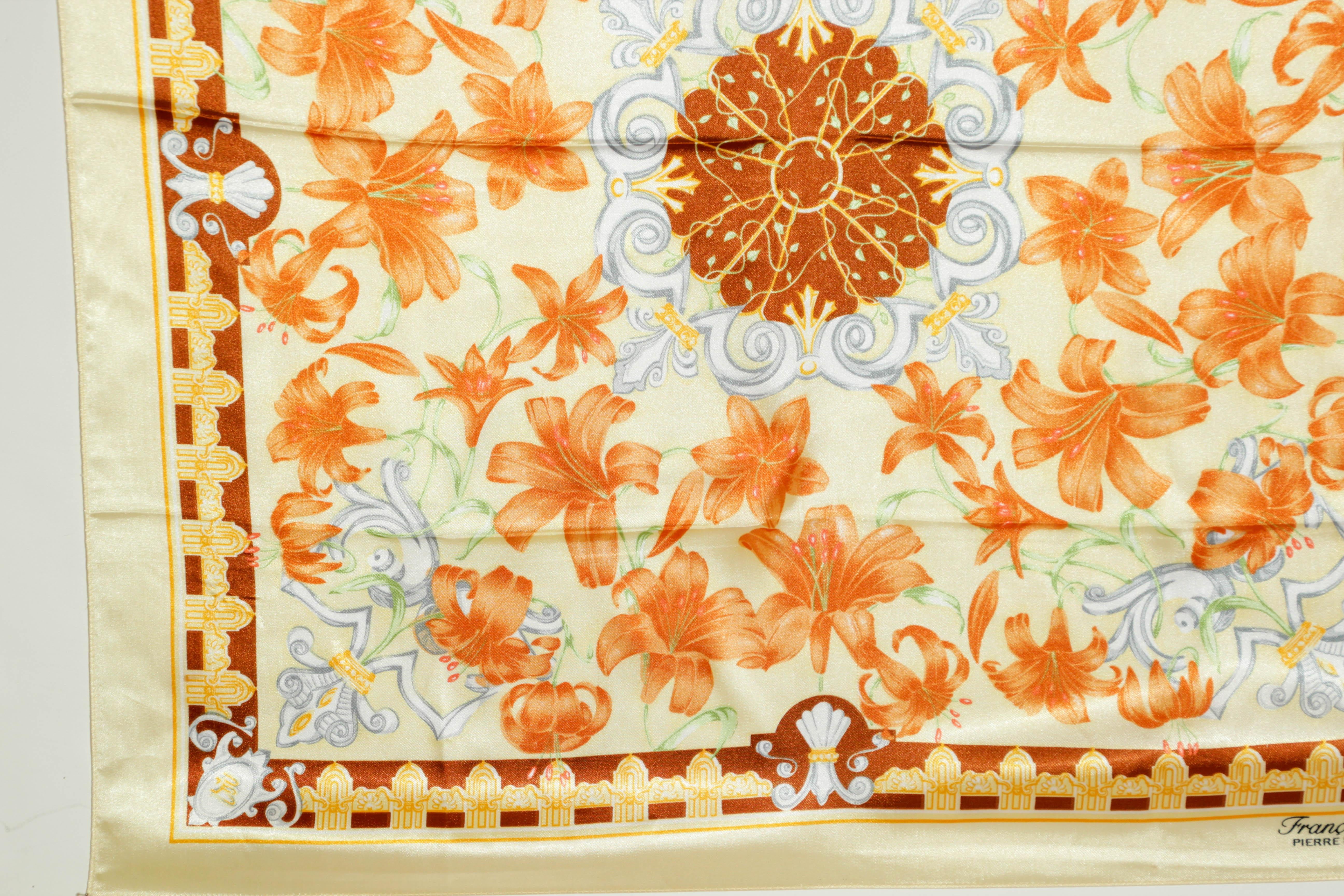Pierre Balmain Paris François 1er Schal Gelb mit Blumenmotiv im Angebot 3