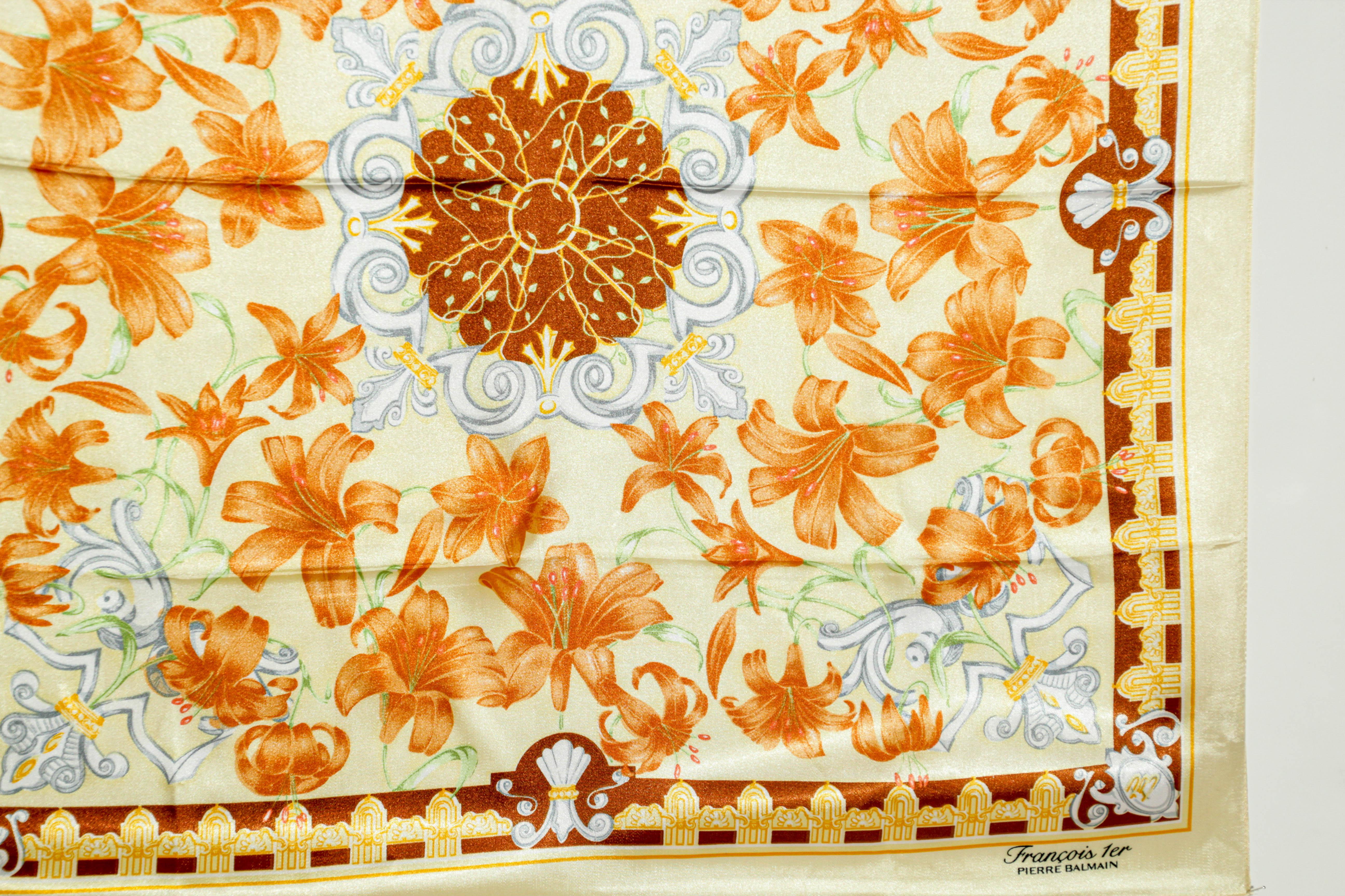 Pierre Balmain Paris François 1er Schal Gelb mit Blumenmotiv im Angebot 4