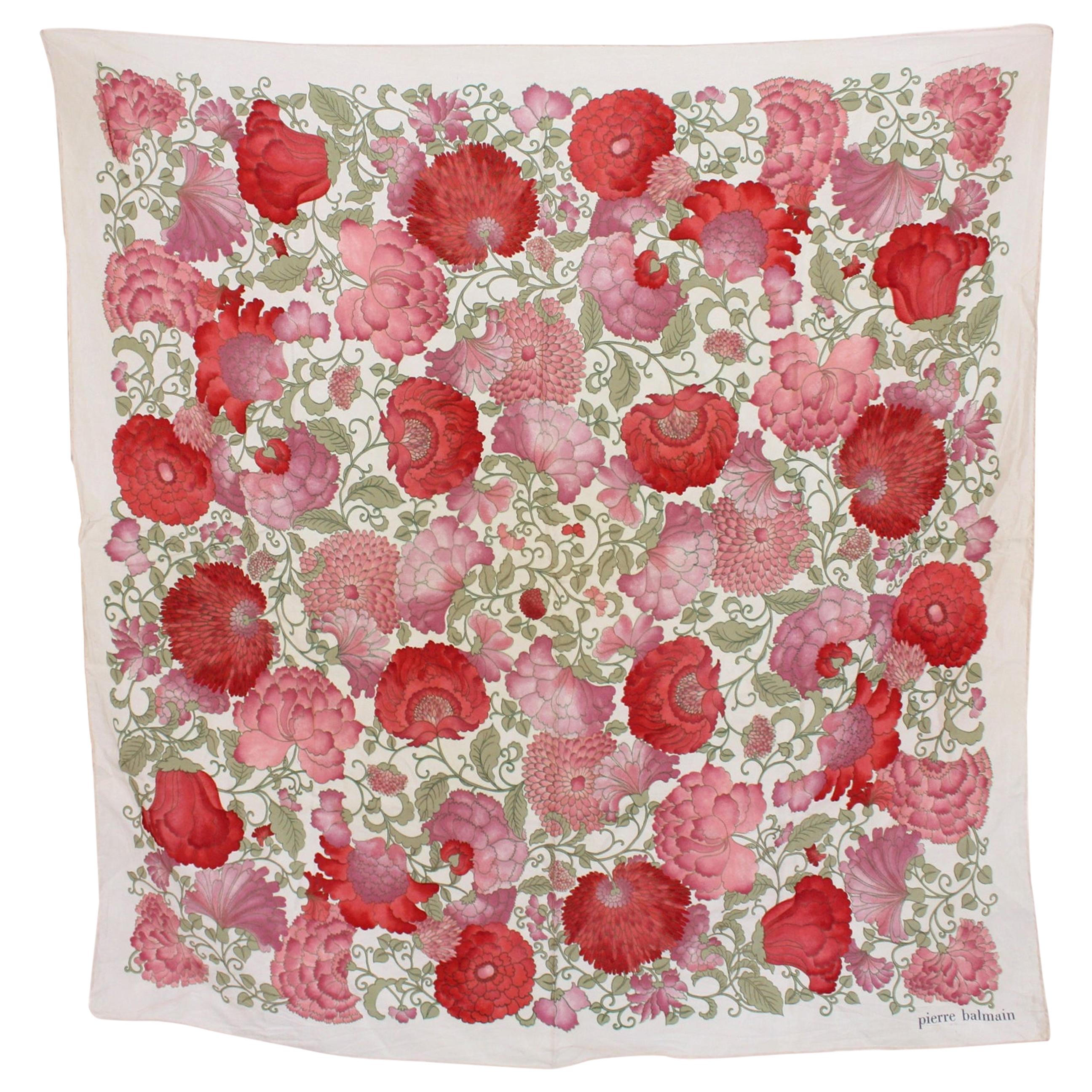 Pierre Balmain Pink Beige Silk Floral Scarf