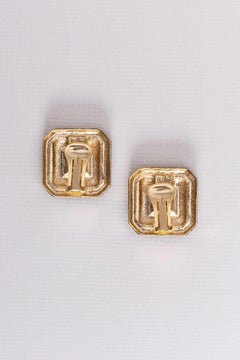 Pierre Balmain Rhinestones Gilted Metal Clip-on Earrings