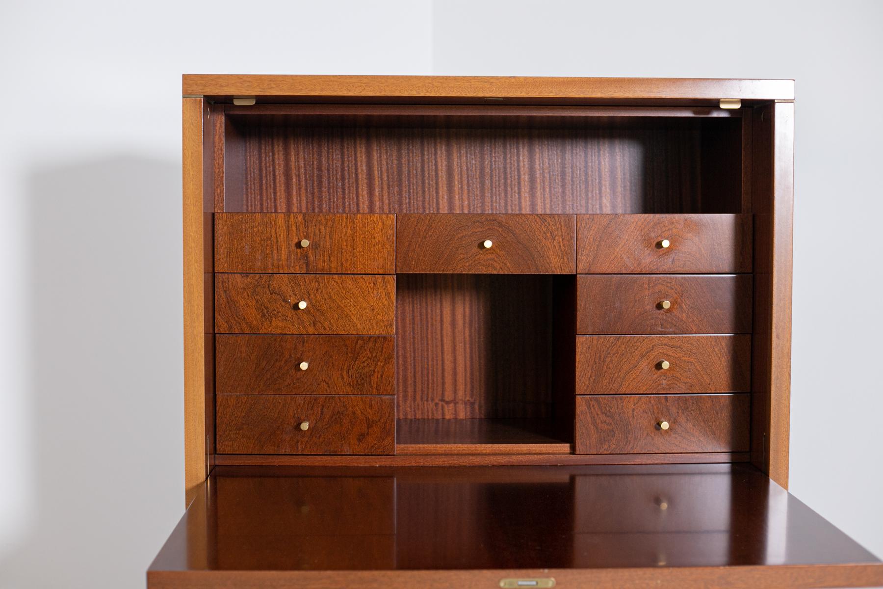 Brass Pierre Balmain Secretaire Desk with Flap with Signature, France, 1980s