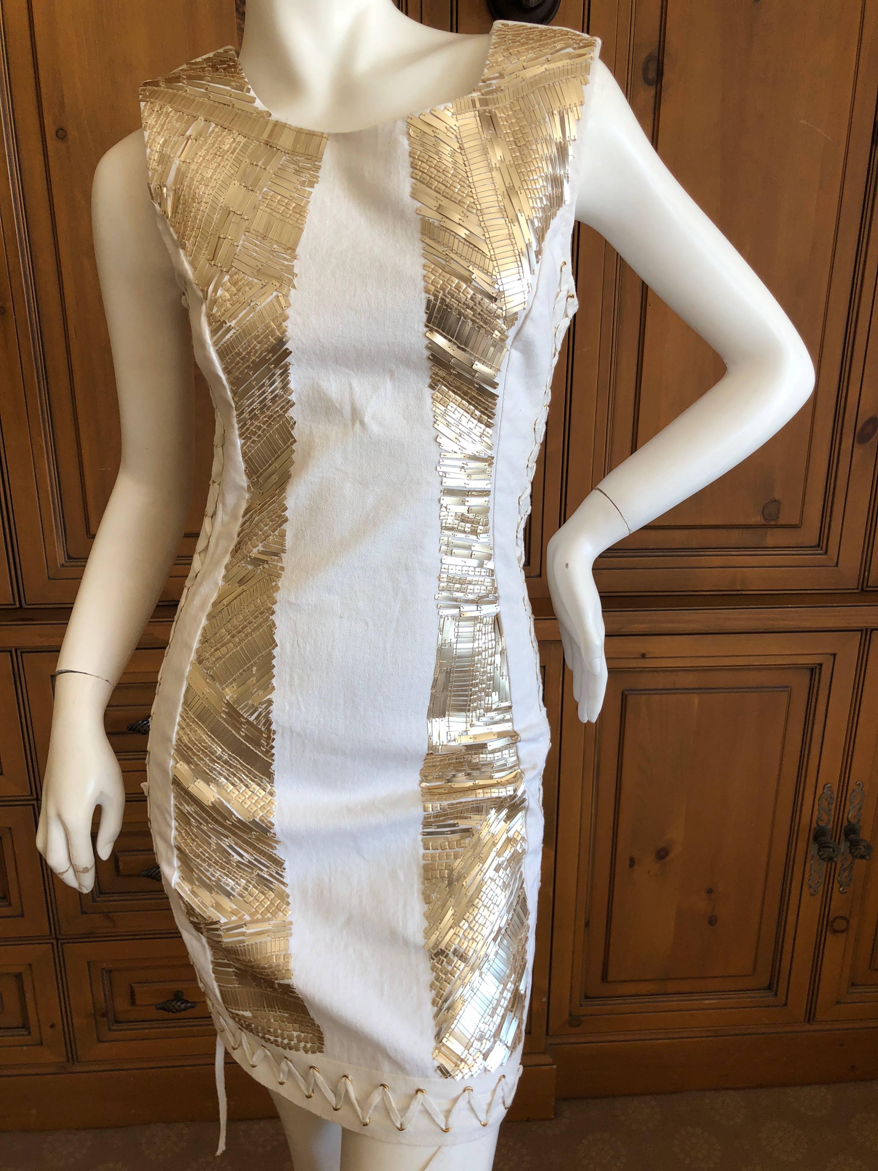 Pierre Balmain Sexy Ivory Sequin Embellished Dress with Corset Lace Details.
Designed by Olivier Rousting with corset lacing up the sides and matte gold sequins.
New with tags.

 Size 36 
Bust 36