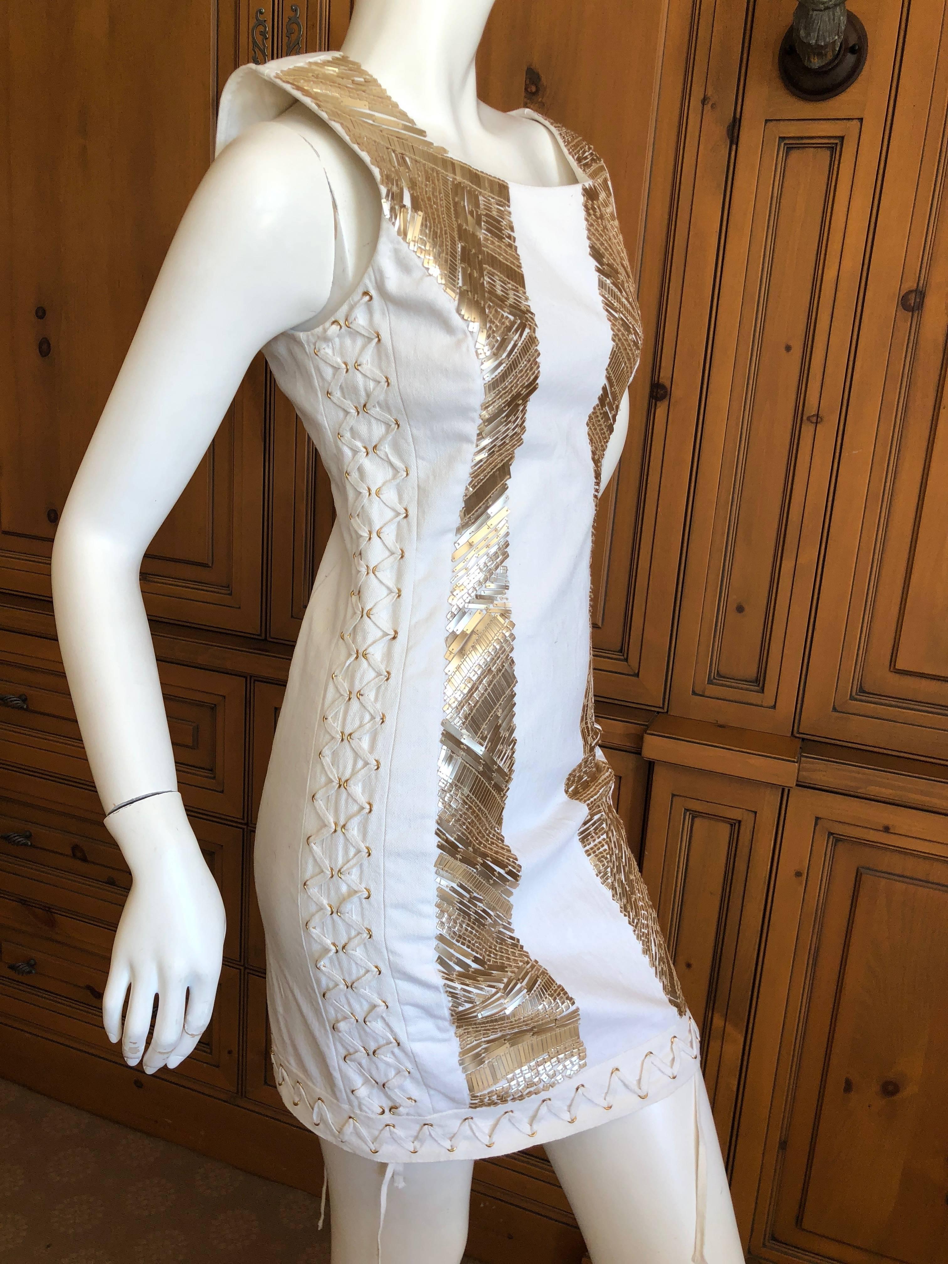 Gray Pierre Balmain Ivory Sequin Corset Lace Embellished Mini Dress   For Sale