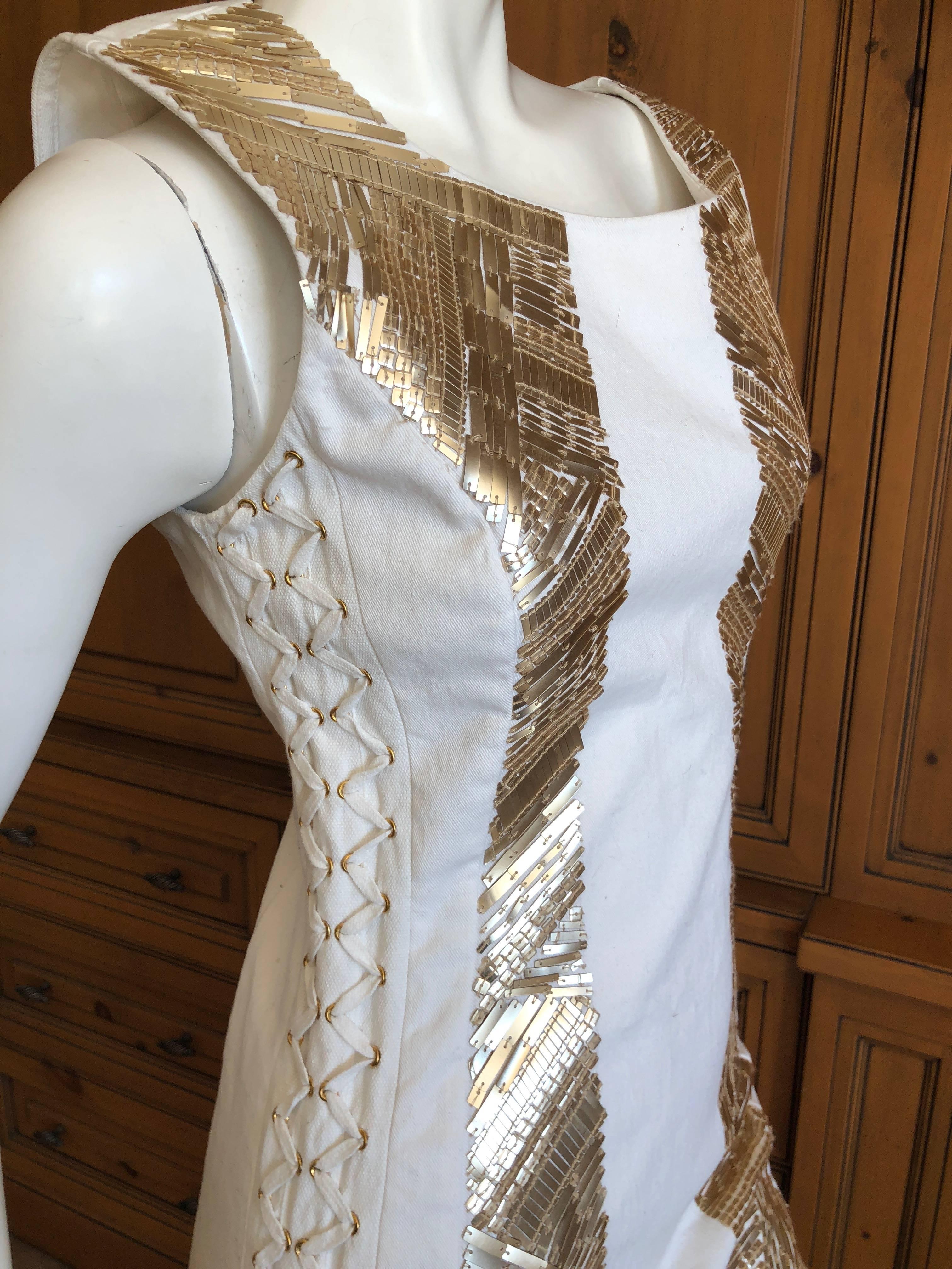 Pierre Balmain Ivory Sequin Corset Lace Embellished Mini Dress   In New Condition For Sale In Cloverdale, CA