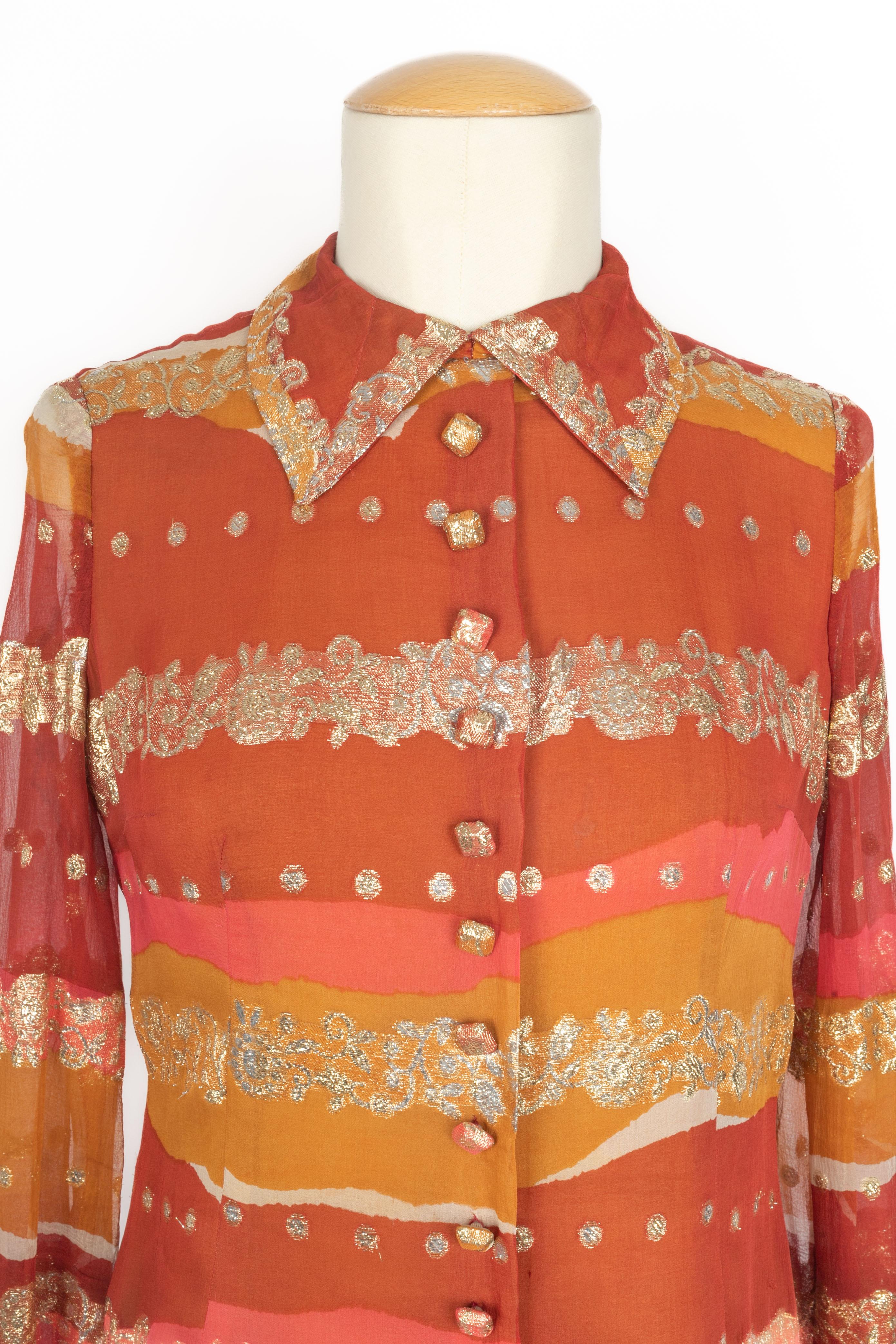 Orange Robe en soie Pierre Balmain en vente