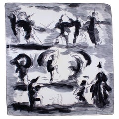 Pierre Balmain Silk Scarf Modernist Sketches in Black and White, c1950s