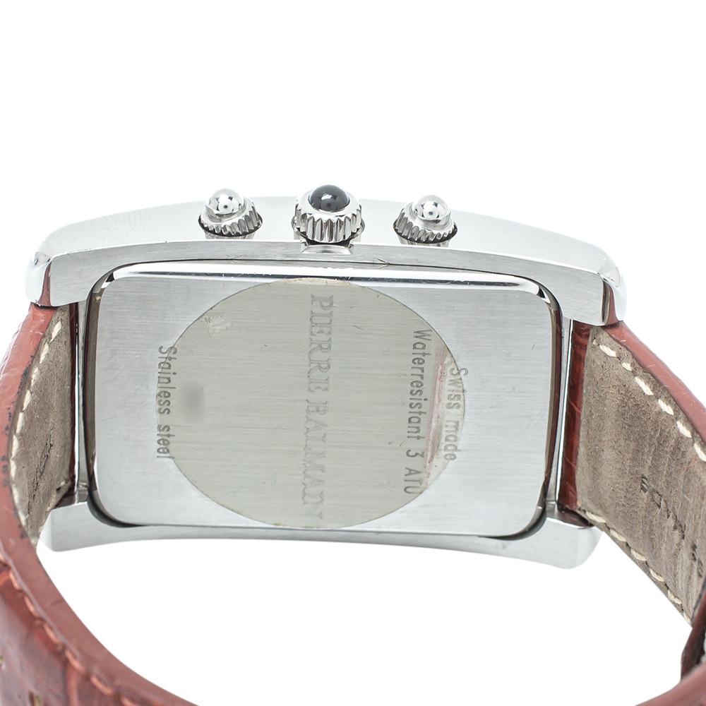 Pierre Balmain Silver Stainless Steel & Leather 5841 Men's Wristwatch 33 mm In Good Condition In Dubai, Al Qouz 2