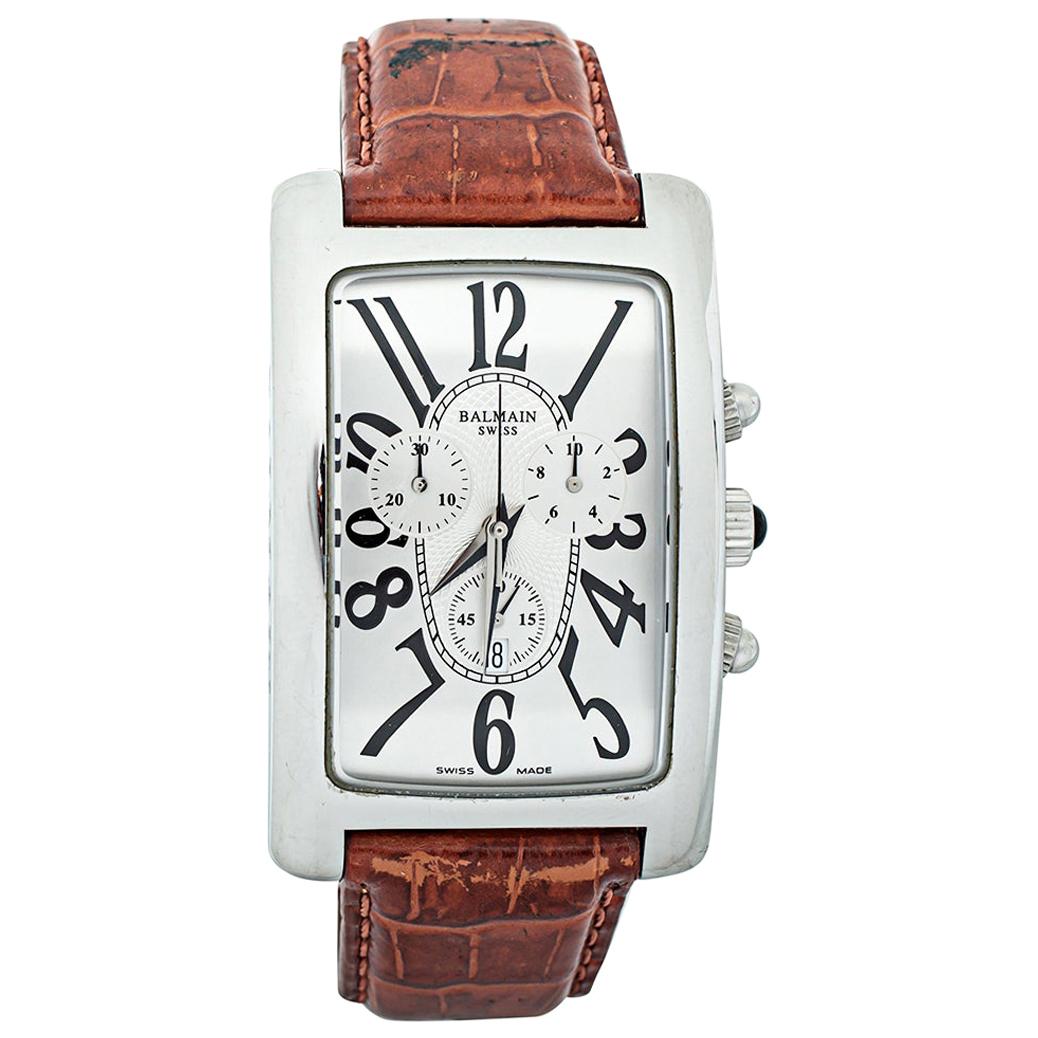 Pierre Balmain Silver Stainless Steel & Leather 5841 Men's Wristwatch 33 mm