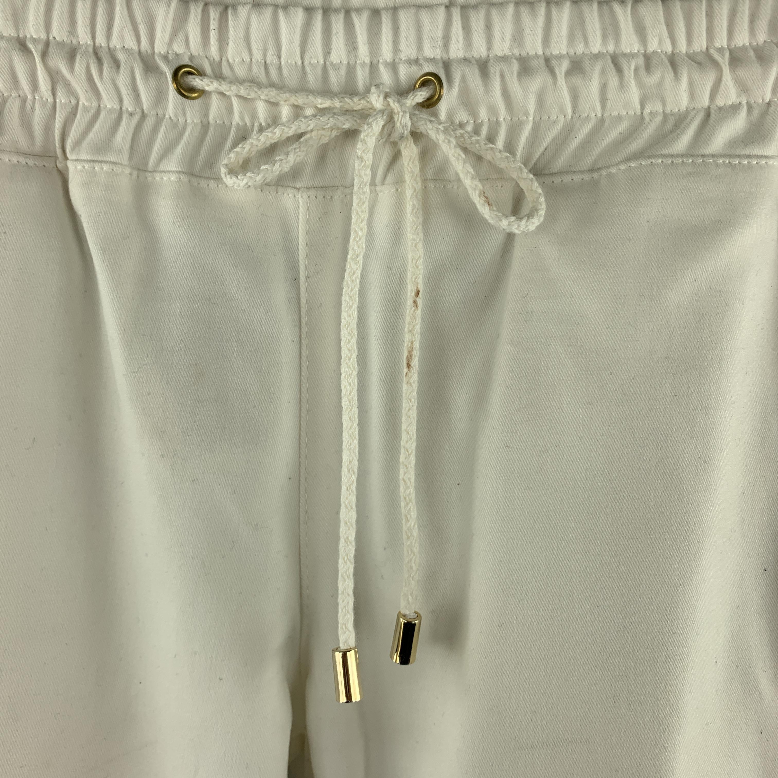 Beige PIERRE BALMAIN Size 27 Cream Quilted Cotton Dawstring Casual Pants