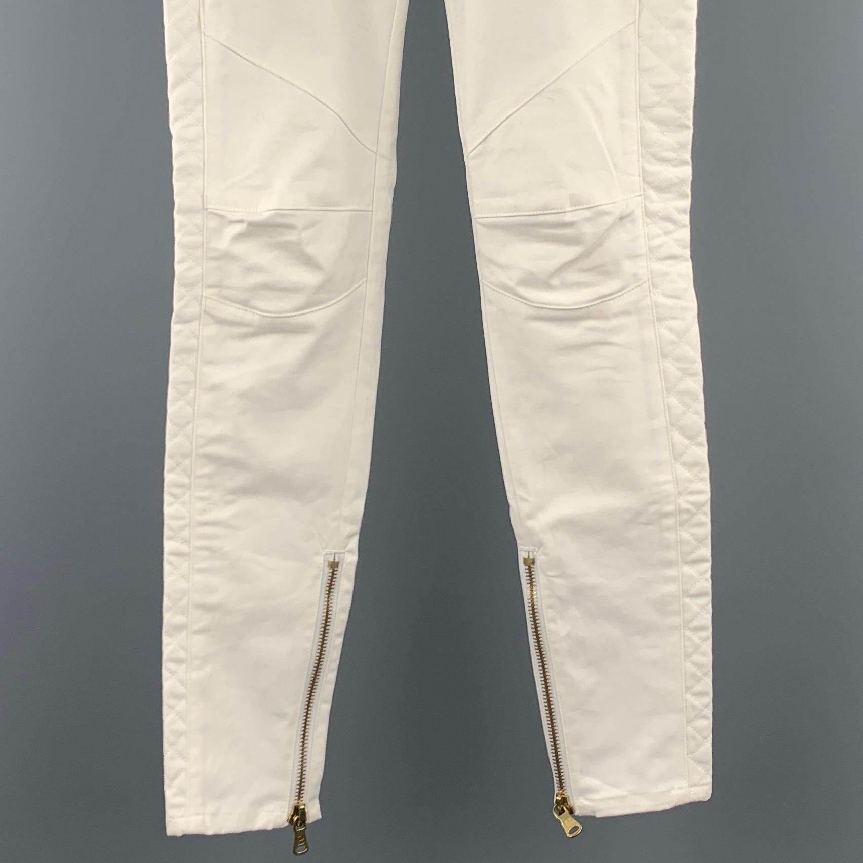 PIERRE BALMAIN Size 27 Cream Quilted Cotton Dawstring Casual Pants In Fair Condition In San Francisco, CA