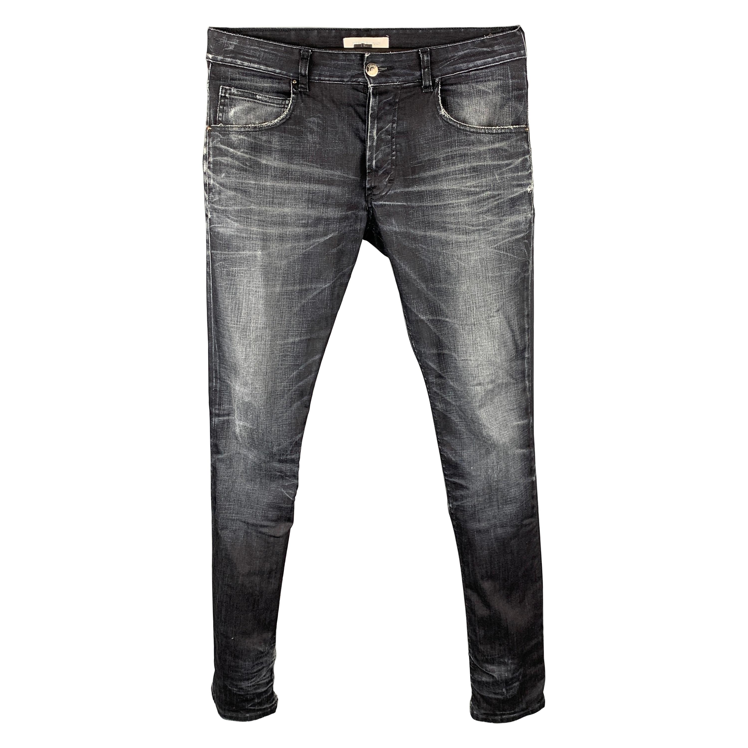 PIERRE BALMAIN Size 32 Indigo Distressed Cotton Button Fly Jeans at 1stDibs  | pierre balmain jeans