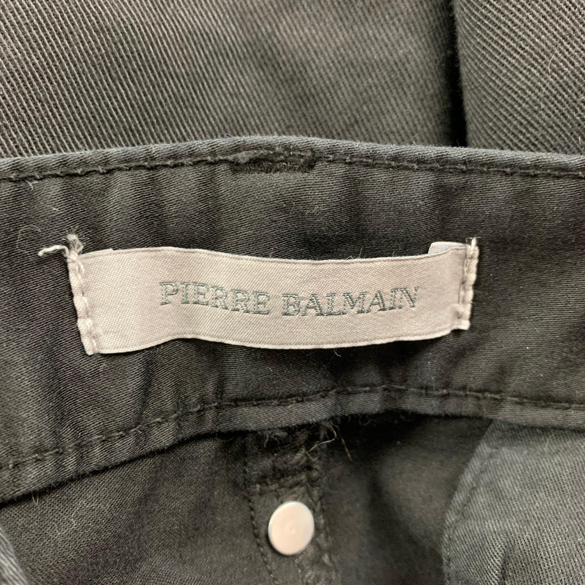 PIERRE BALMAIN Size 36 Black Cotton Zipper Detail Jeans 1