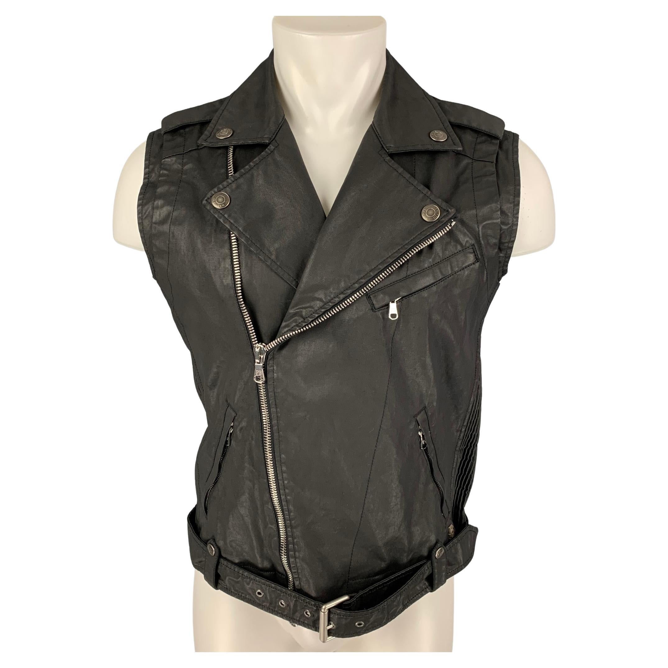 PIERRE BALMAIN Size 40 Black Coated Cotton Polyurethane Biker Vest