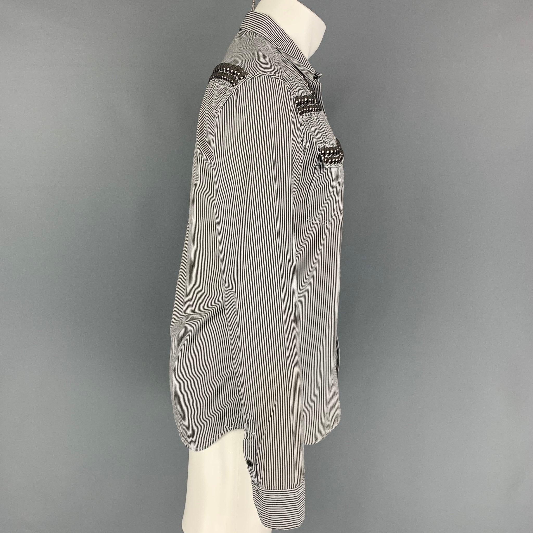PIERRE BALMAIN Größe M Schwarz-weiß-silber gestreiftes langärmeliges Baumwollhemd mit Streifen im Zustand „Gut“ im Angebot in San Francisco, CA