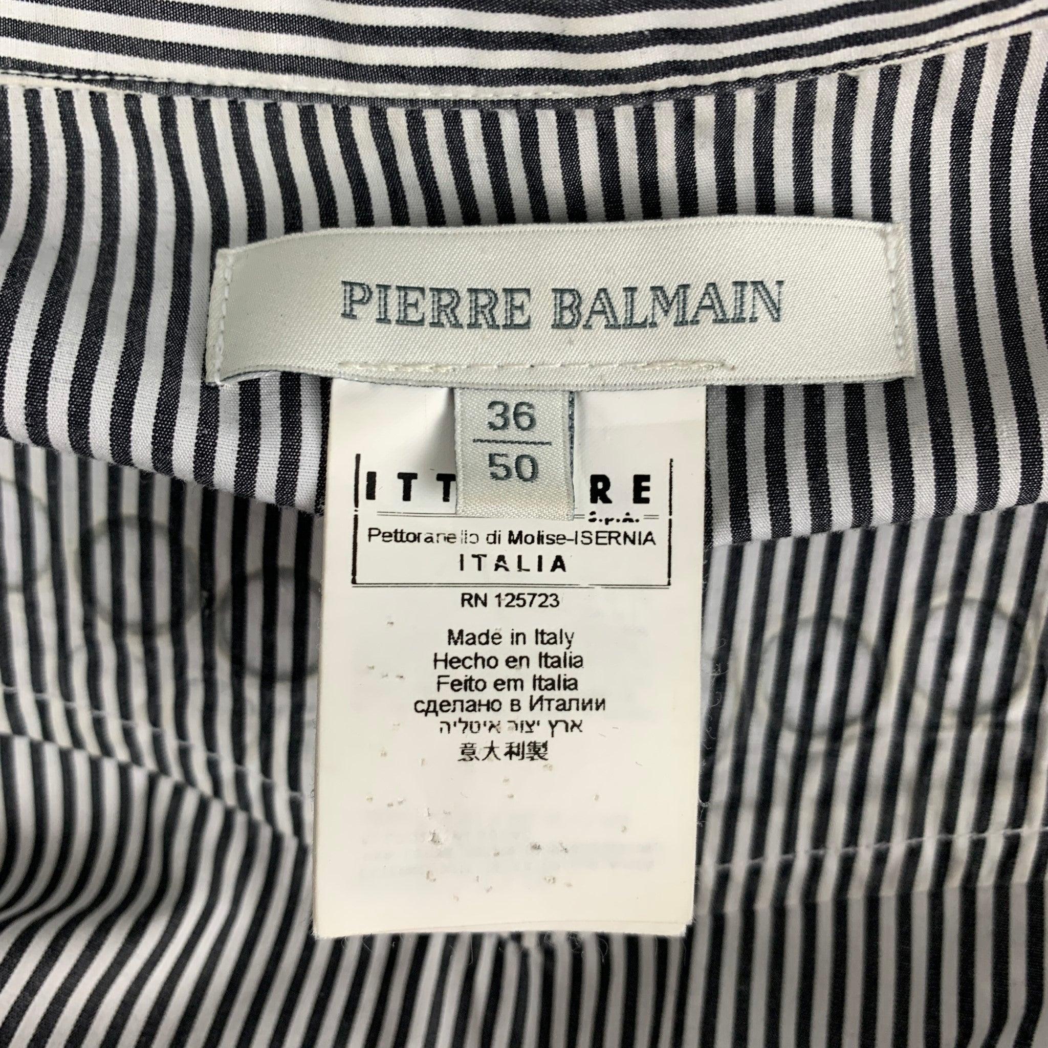 PIERRE BALMAIN Size M Black & White Silver Stripe Cotton Long Sleeve Shirt (Chemise à manches longues en coton à rayures noires et blanches) en vente 2