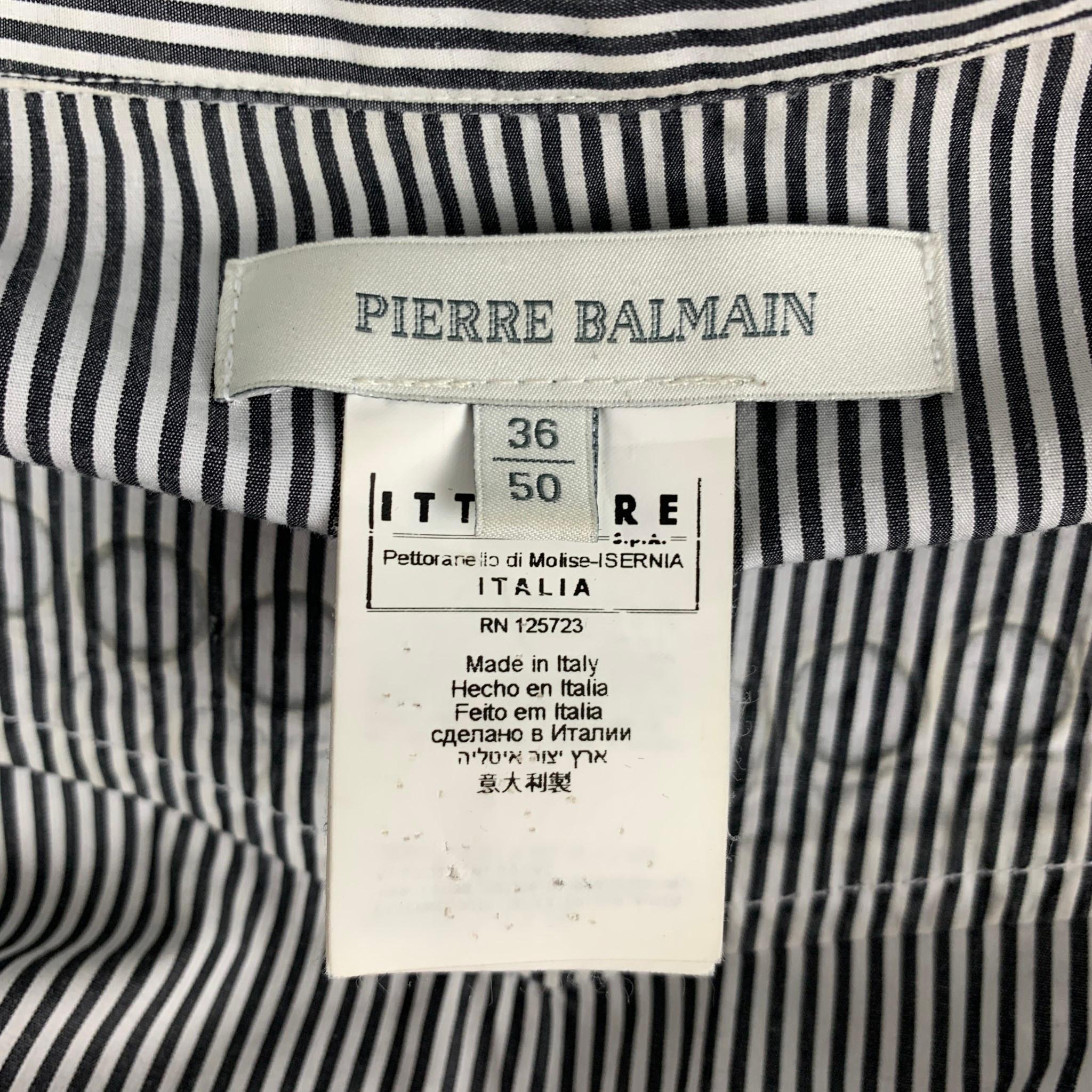 PIERRE BALMAIN Size M Black White Silver Stripe Cotton Long Sleeve Shirt In Good Condition In San Francisco, CA