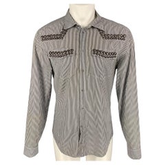 PIERRE BALMAIN - Chemise à manches longues en coton à rayures noires, blanches et argentées, taille M
