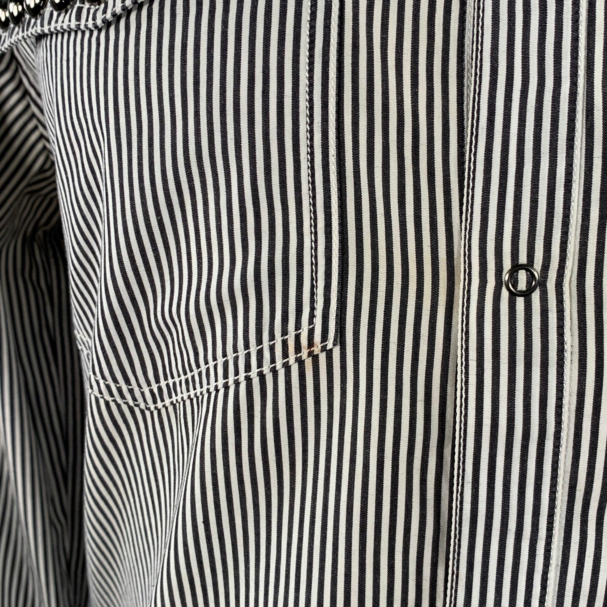 Men's PIERRE BALMAIN Size M Silver Black White Stripe Studded Cotton Long Sleeve Shirt For Sale