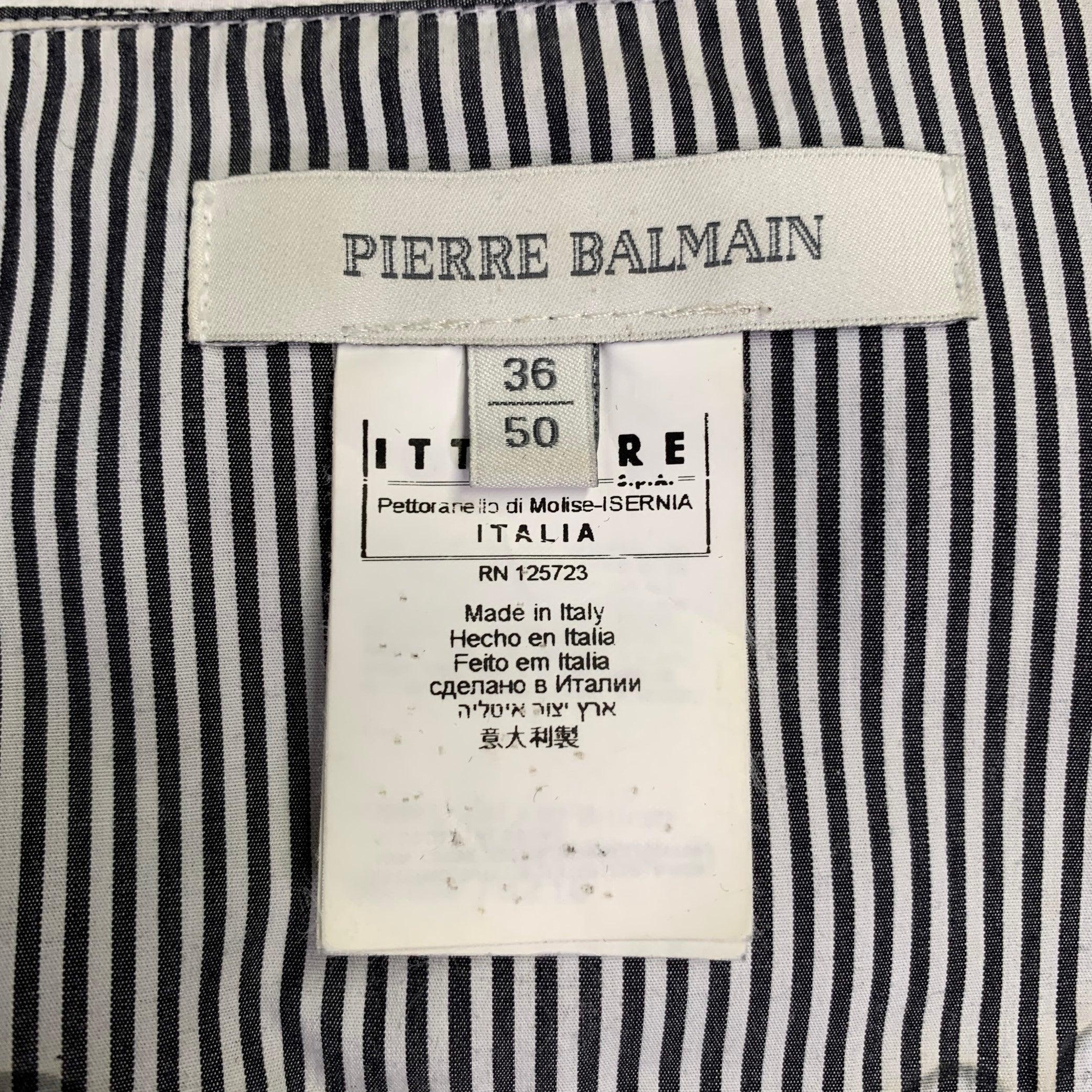 PIERRE BALMAIN Size M Silver Black White Stripe Studded Cotton Long Sleeve Shirt For Sale 1