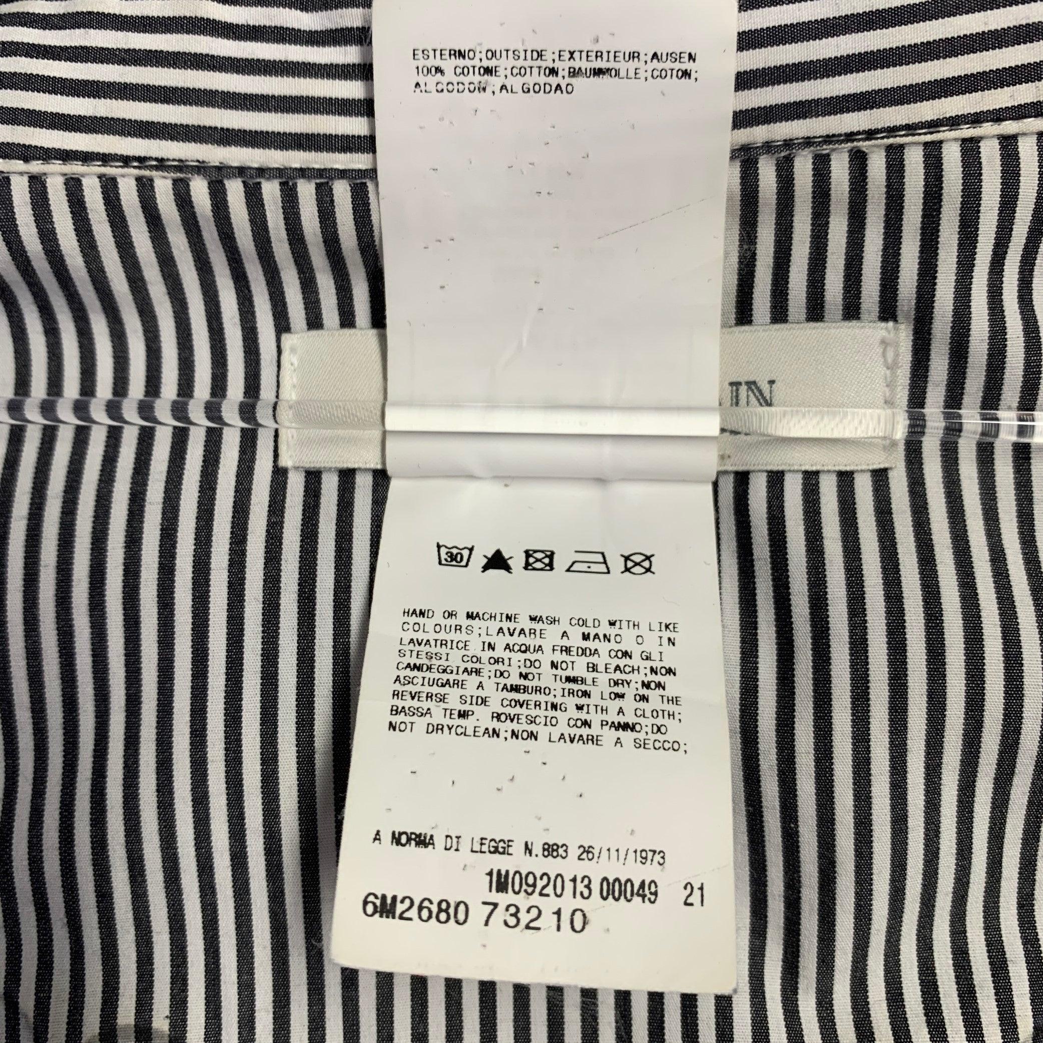 PIERRE BALMAIN Size M Silver Black White Stripe Studded Cotton Long Sleeve Shirt For Sale 2