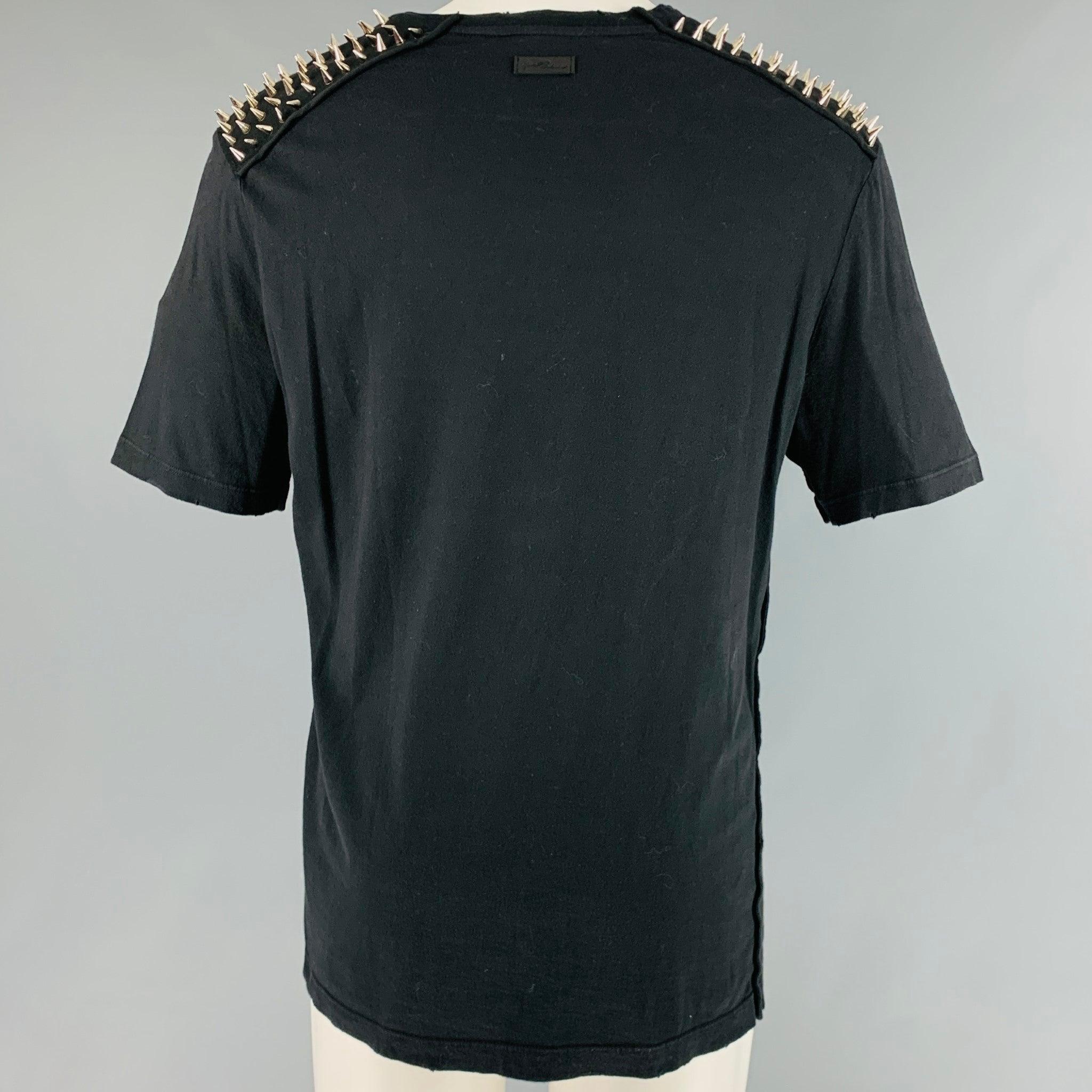 PIERRE BALMAIN Size XS Black Studded Cotton Crew-Neck T-shirt In Good Condition For Sale In San Francisco, CA