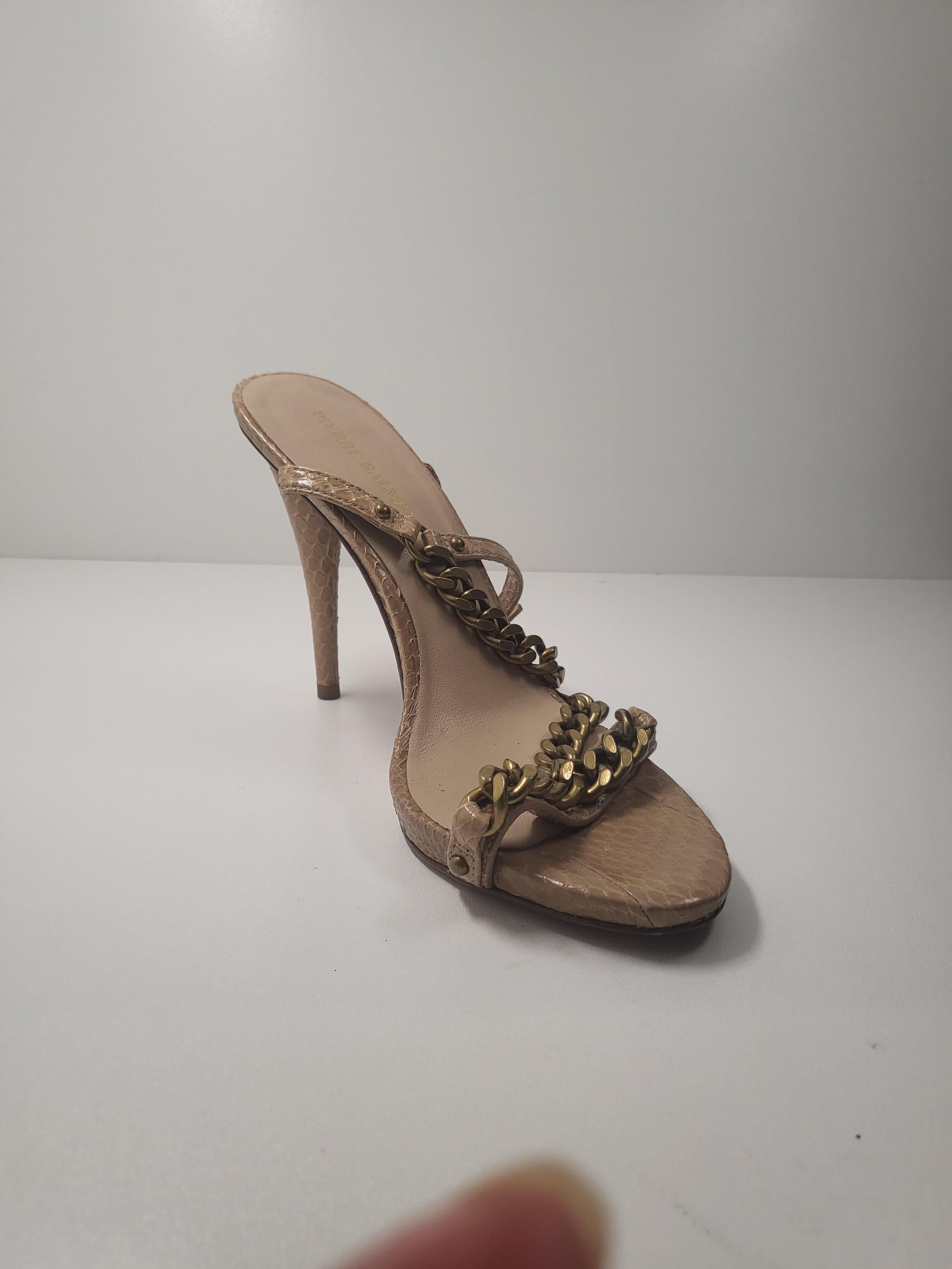 Pierre Balmain - Mules à talons hauts en cuir de serpent beige chair 36 en vente 1