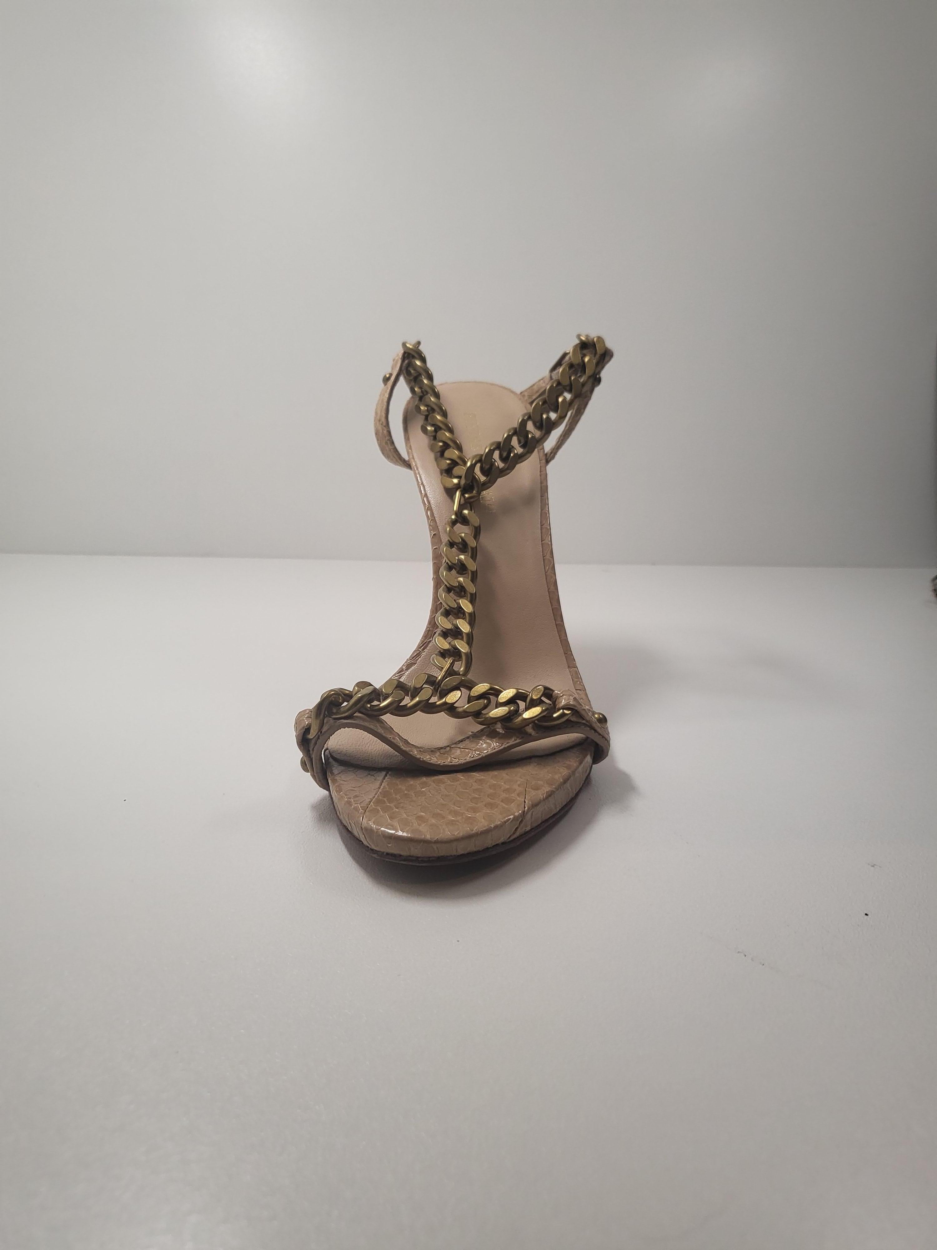 Pierre Balmain - Mules à talons hauts en cuir de serpent beige chair 36 en vente 2