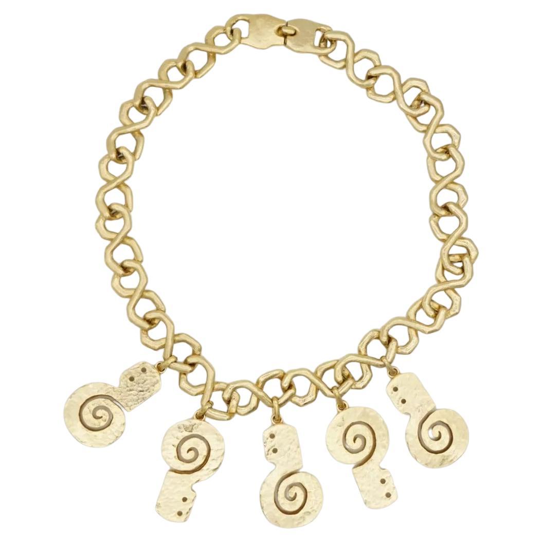 Pierre Balmain Vintage 1980s Five 5 Conch Shell Charms Bib Pendant Necklace For Sale