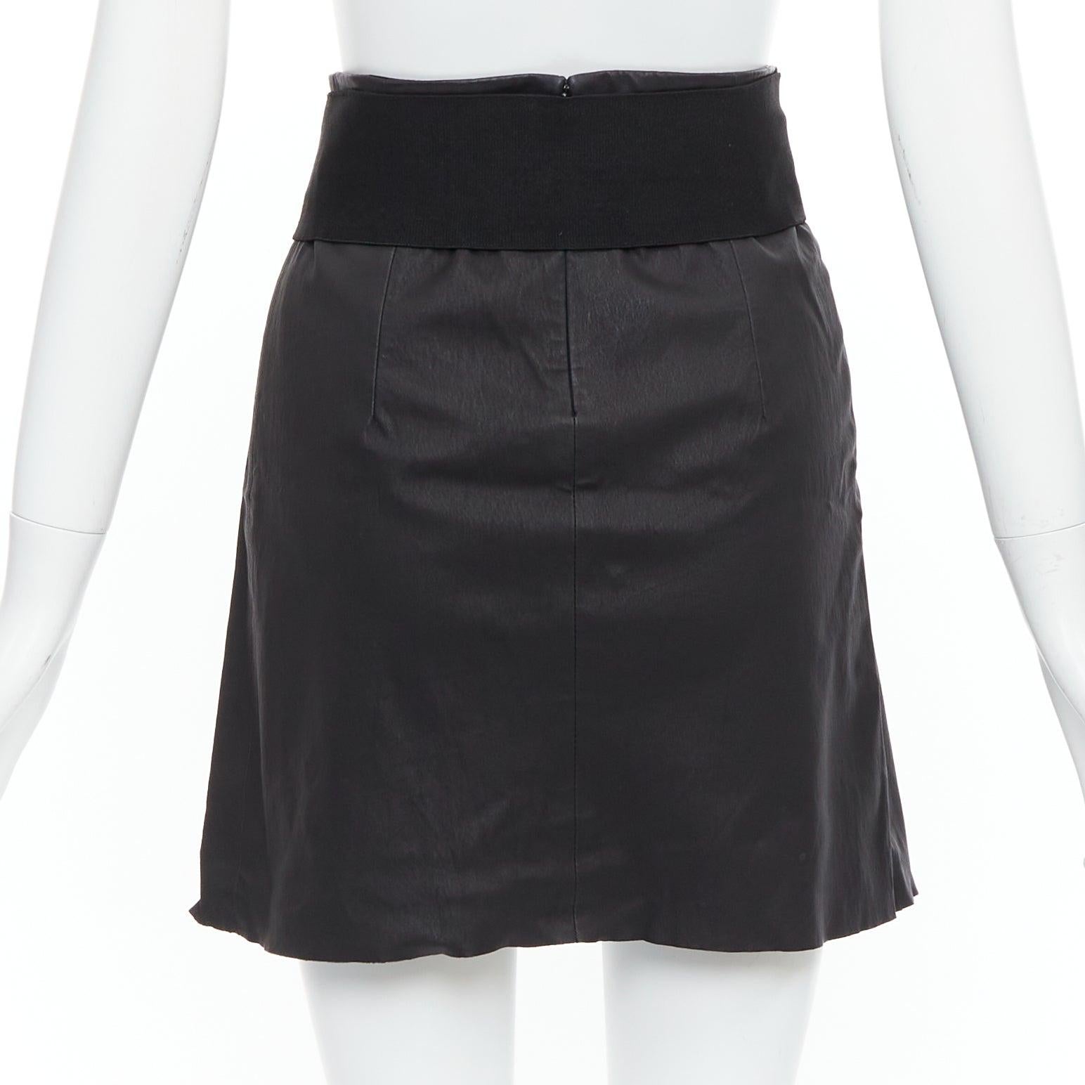 Women's PIERRE BALMAIN Vintage black leather wide logo elastic belt A-line skirt FR38 M For Sale