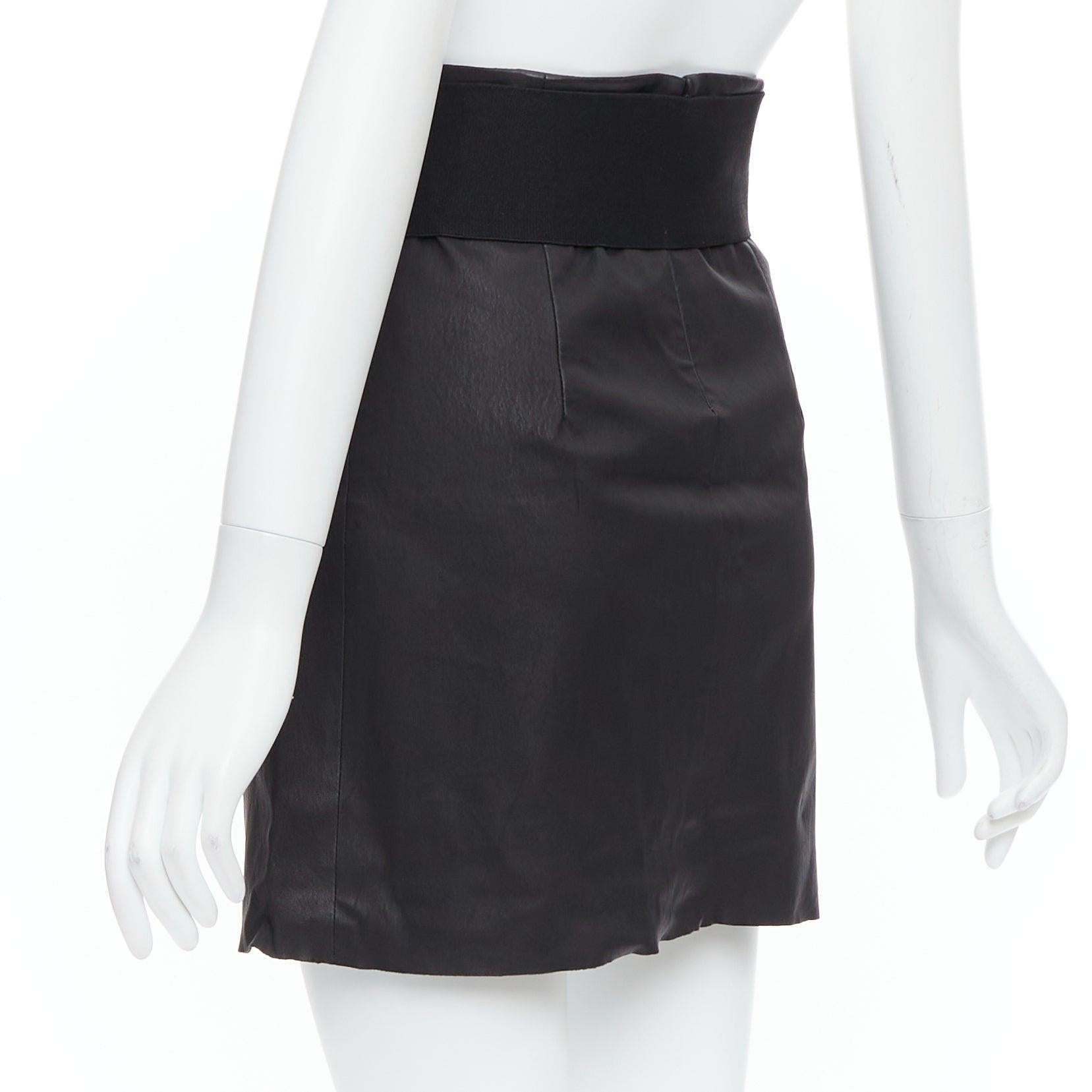 PIERRE BALMAIN Vintage black leather wide logo elastic belt A-line skirt FR38 M For Sale 1