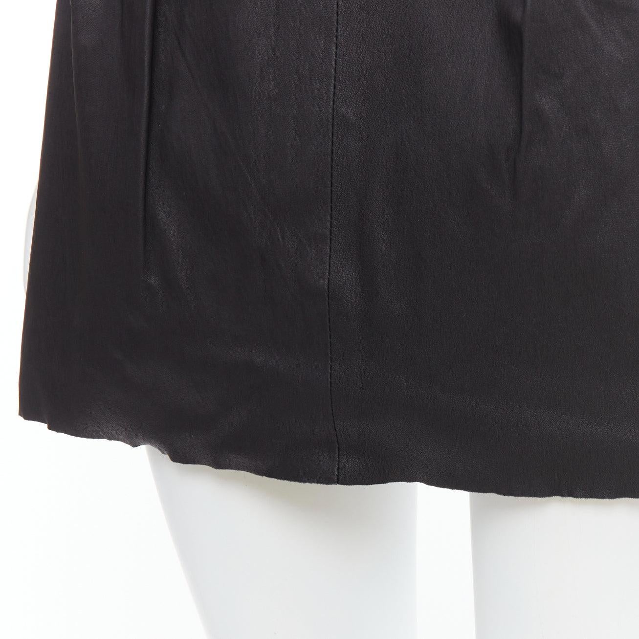 PIERRE BALMAIN Vintage black leather wide logo elastic belt A-line skirt FR38 M For Sale 2