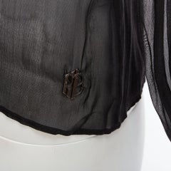 PIERRE BALMAIN Vintage black sheer silk balloon sleeve blouse Sz.24 FR38 S
