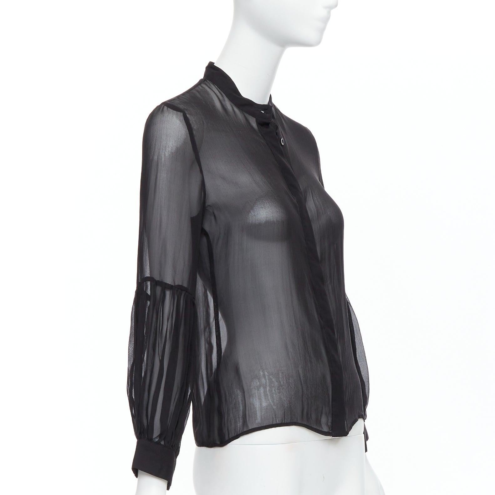 Black PIERRE BALMAIN Vintage black sheer silk balloon sleeve blouse Sz.24 FR38 S