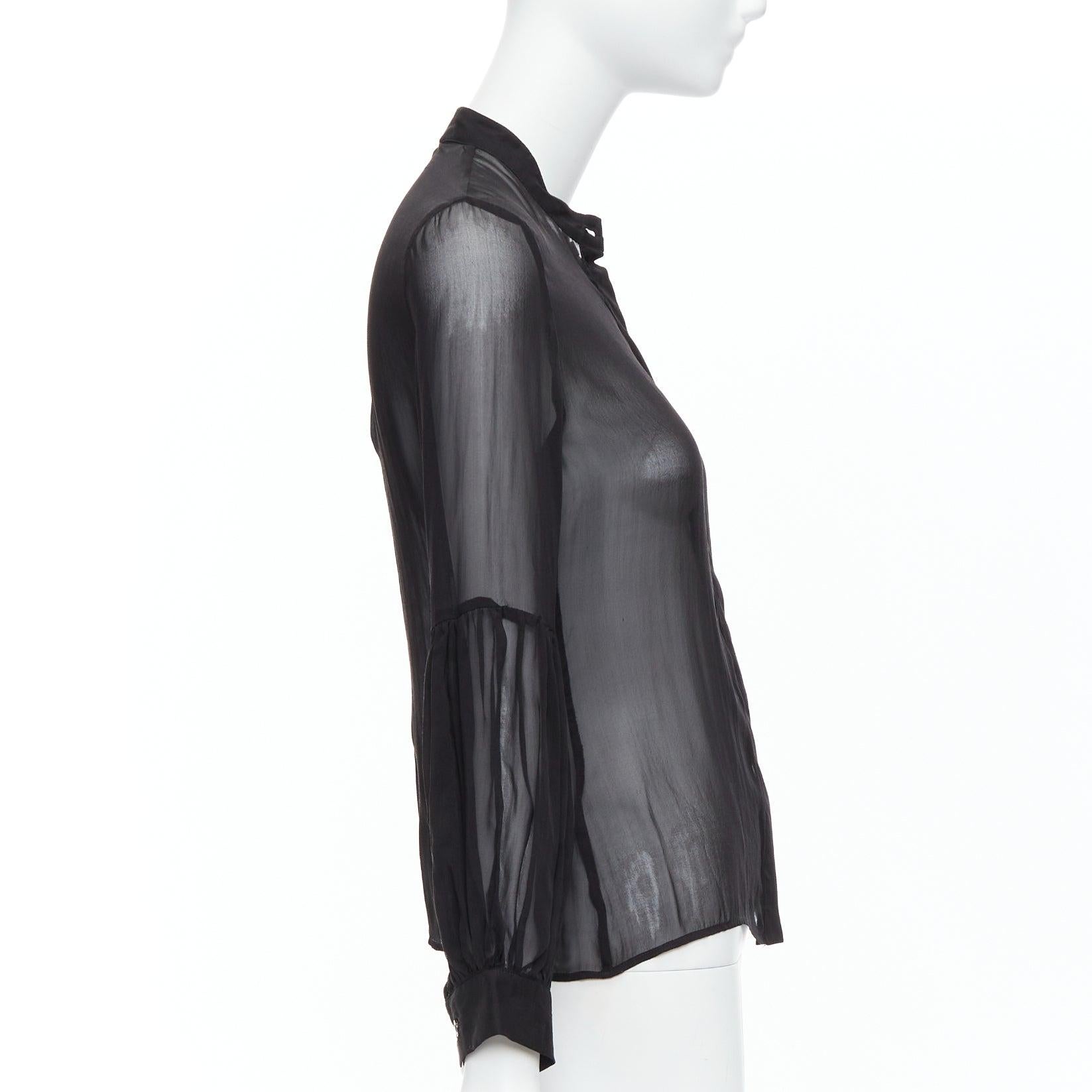 PIERRE BALMAIN Vintage black sheer silk balloon sleeve blouse Sz.24 FR38 S In Good Condition In Hong Kong, NT