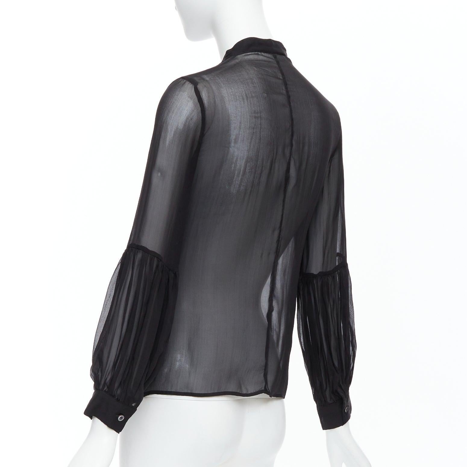 PIERRE BALMAIN Vintage black sheer silk balloon sleeve blouse Sz.24 FR38 S 1