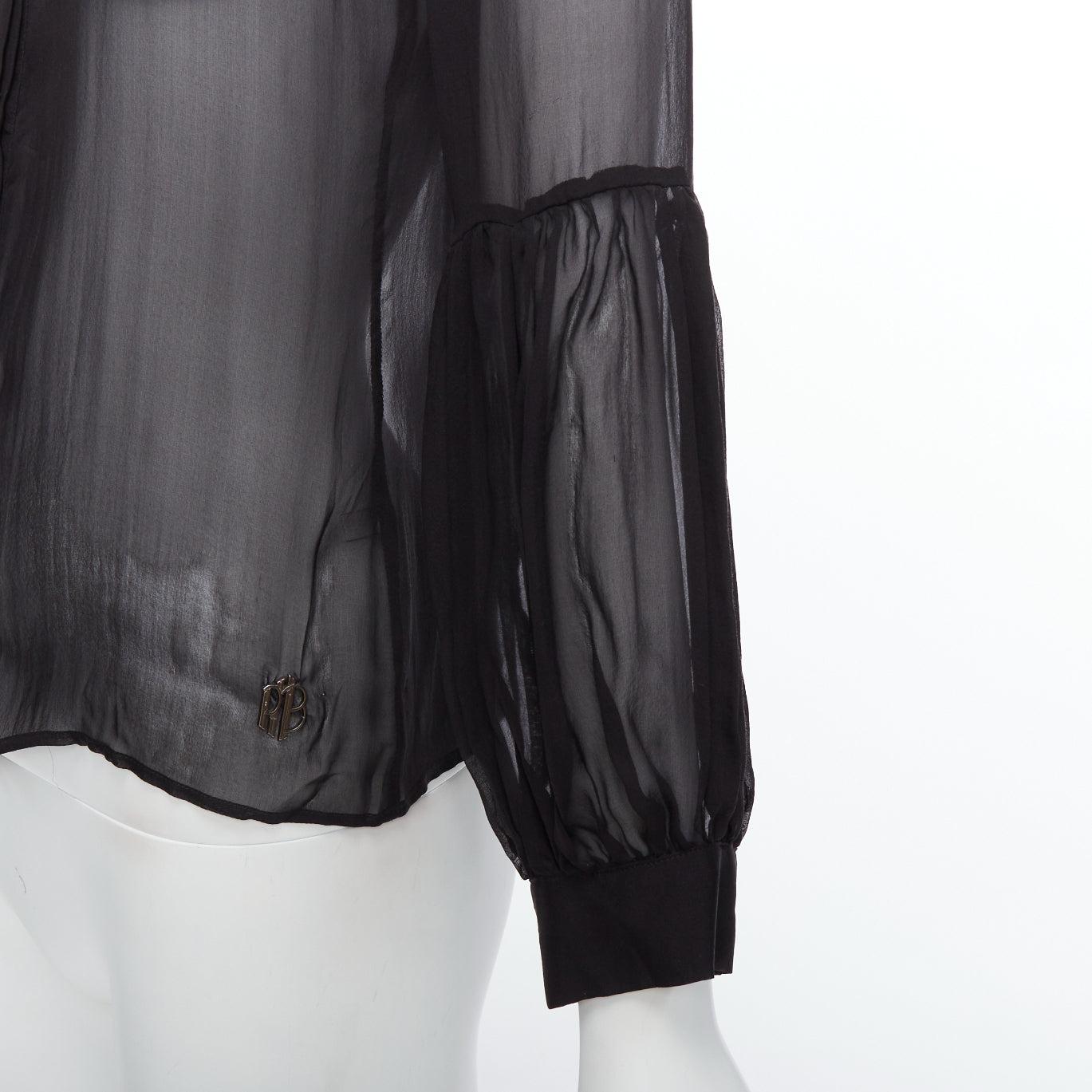 PIERRE BALMAIN Vintage black sheer silk balloon sleeve blouse Sz.24 FR38 S 2