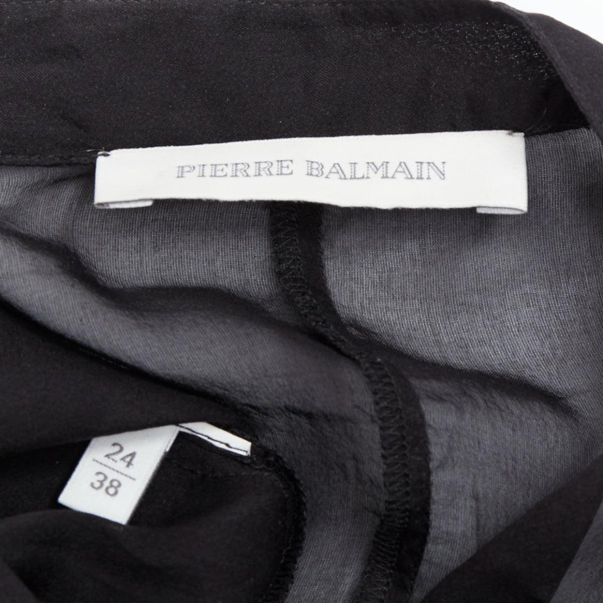 PIERRE BALMAIN Vintage black sheer silk balloon sleeve blouse Sz.24 FR38 S 3