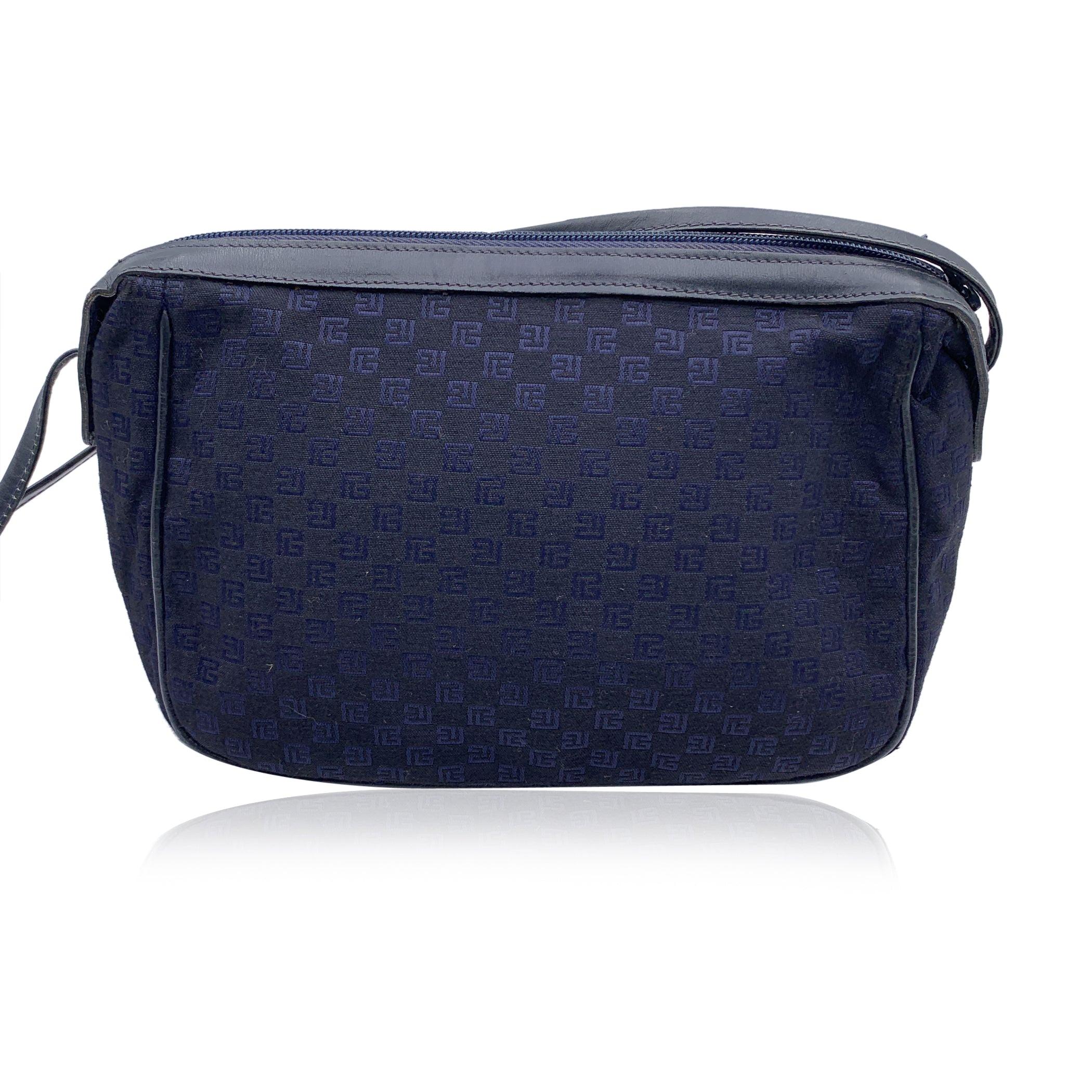 Pierre Balmain Vintage Blue Monogram Canvas Leather Shoulder Bag In Good Condition In Rome, Rome