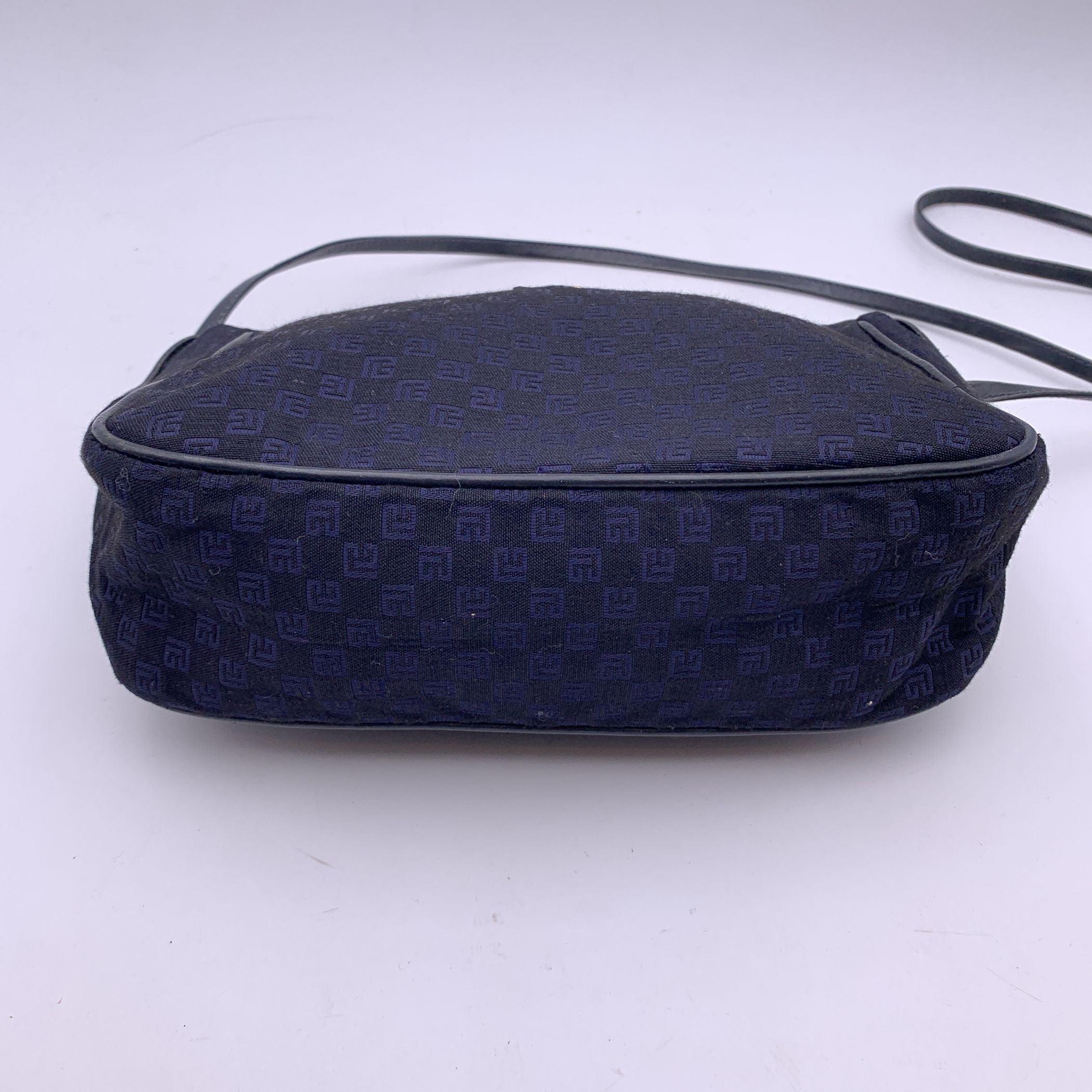 Women's Pierre Balmain Vintage Blue Monogram Canvas Leather Shoulder Bag