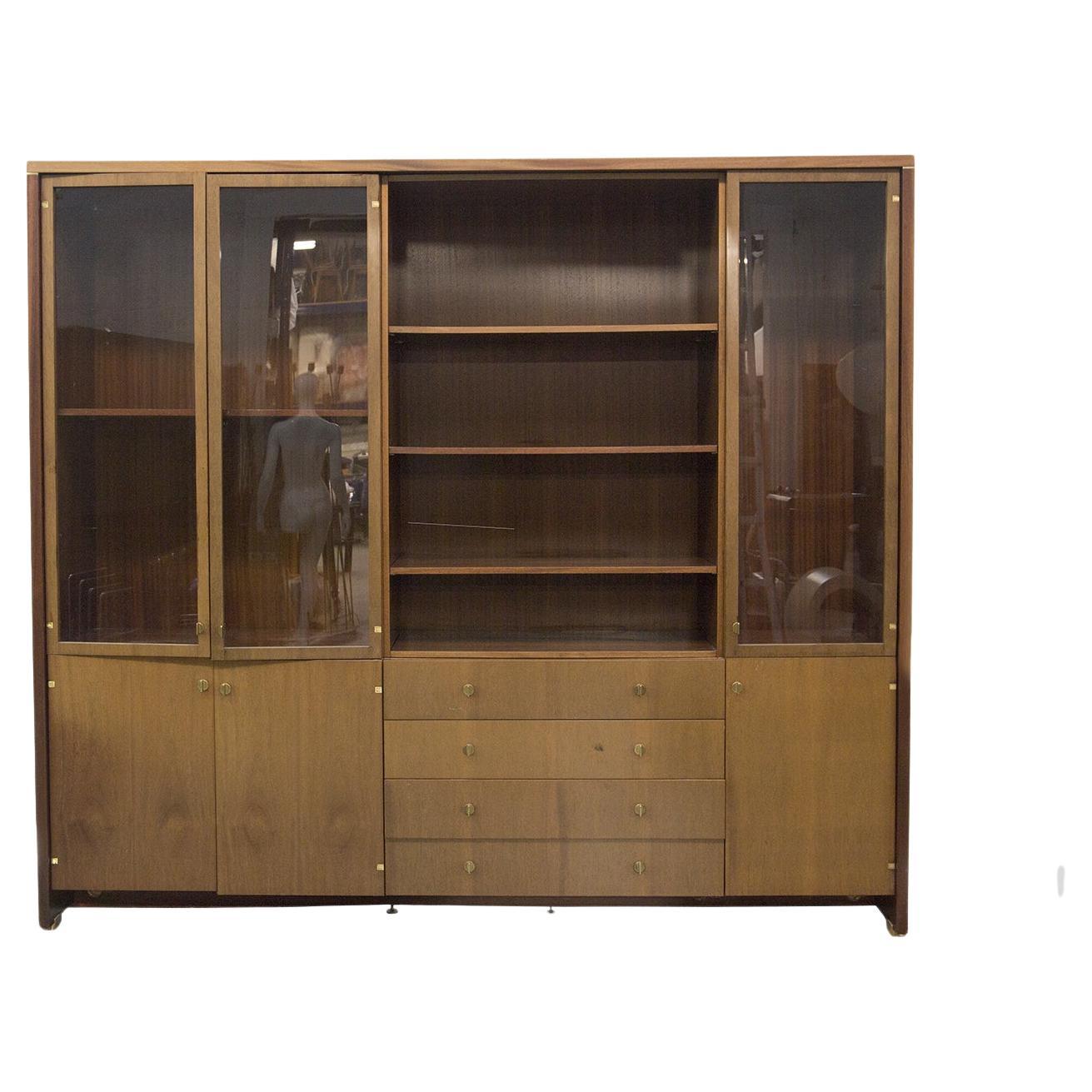 Pierre Balmain Vintage Bookcase in Wood and Glass For Sale