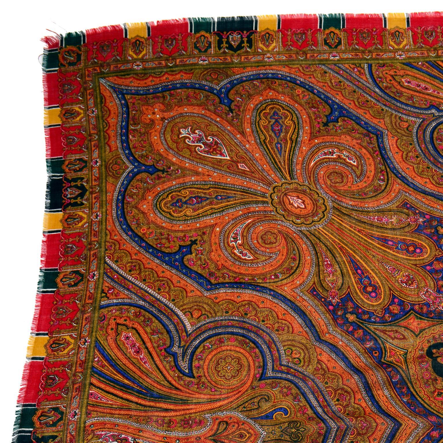 Brown Pierre Balmain Vintage Colorful Paisley Wool Oversized Scarf
