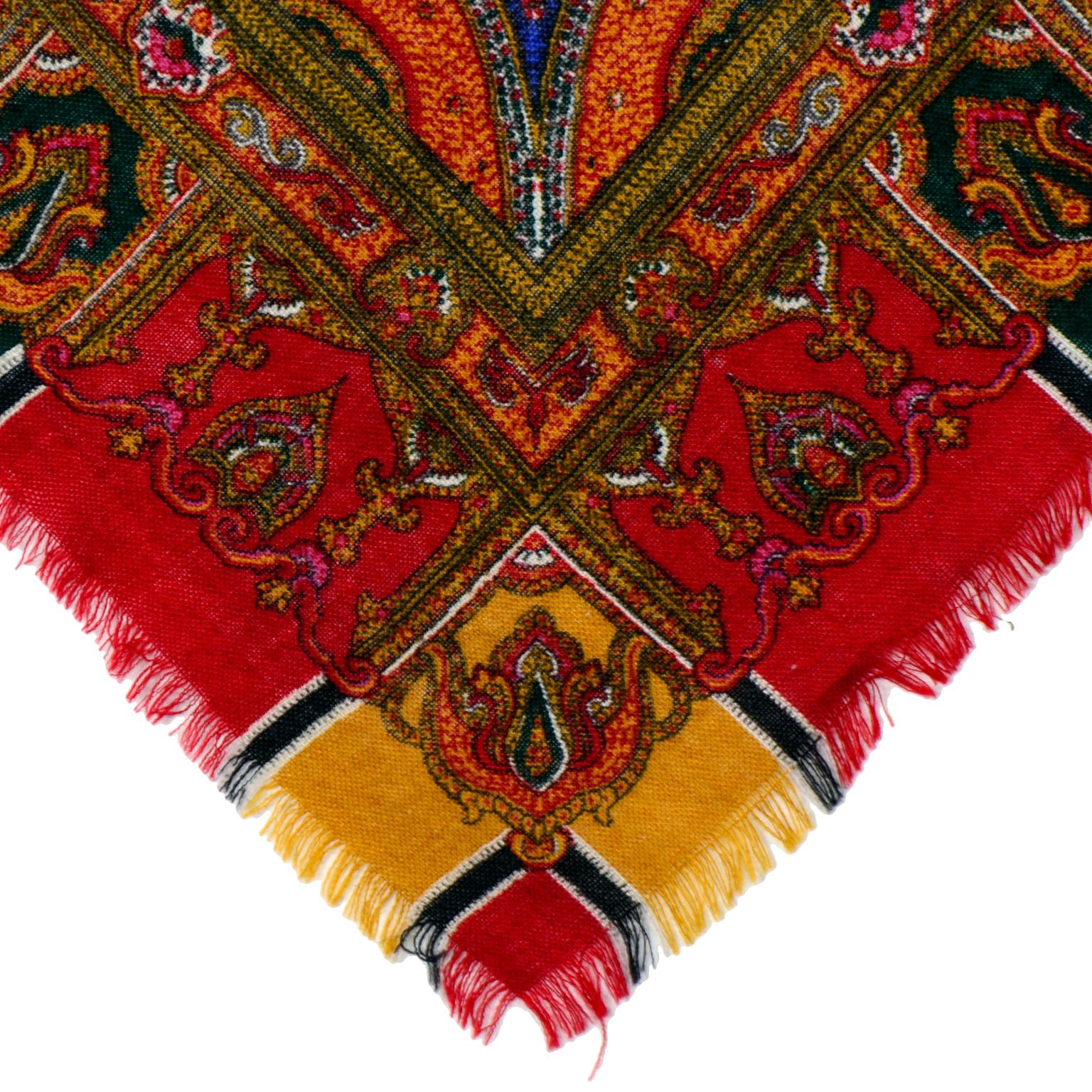 Pierre Balmain Vintage Colorful Paisley Wool Oversized Scarf In Excellent Condition In Portland, OR